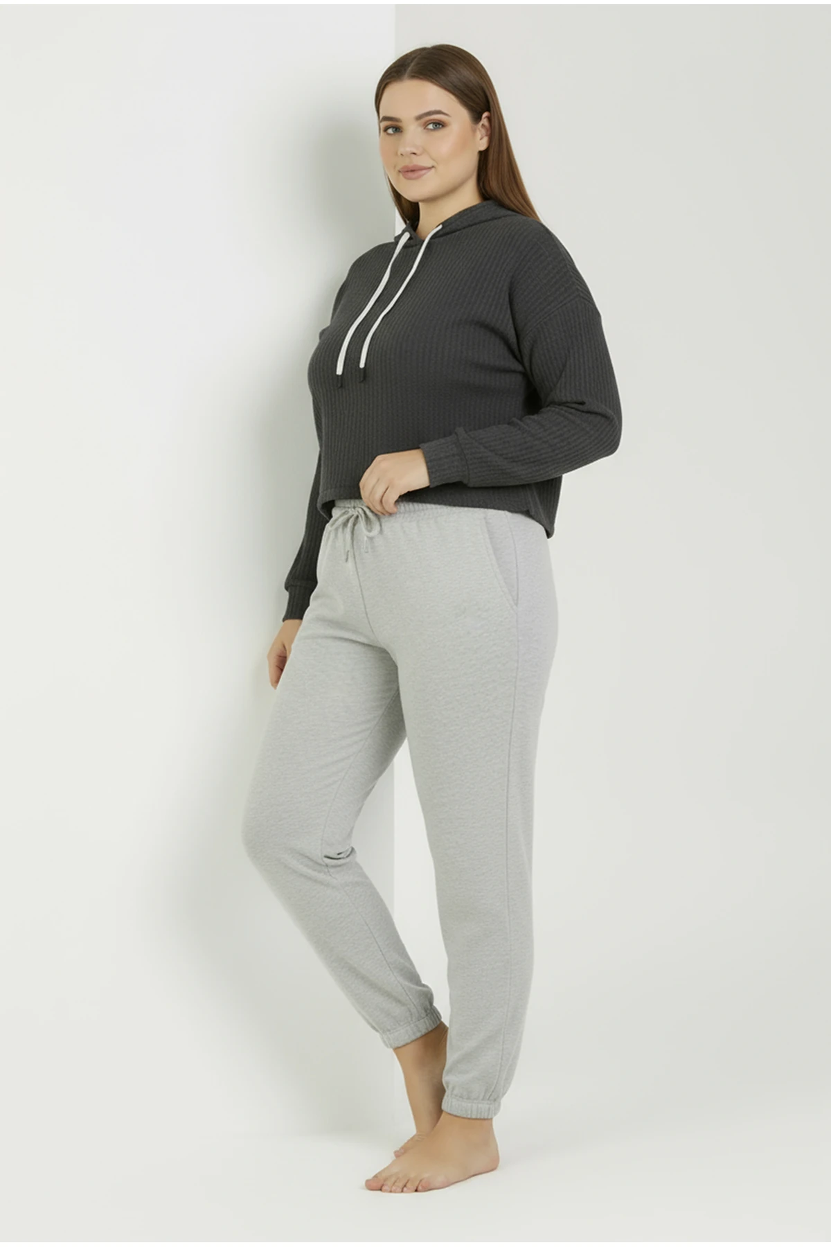 Jogger Paça Büyük Beden Eşofman Altı Gri 2017