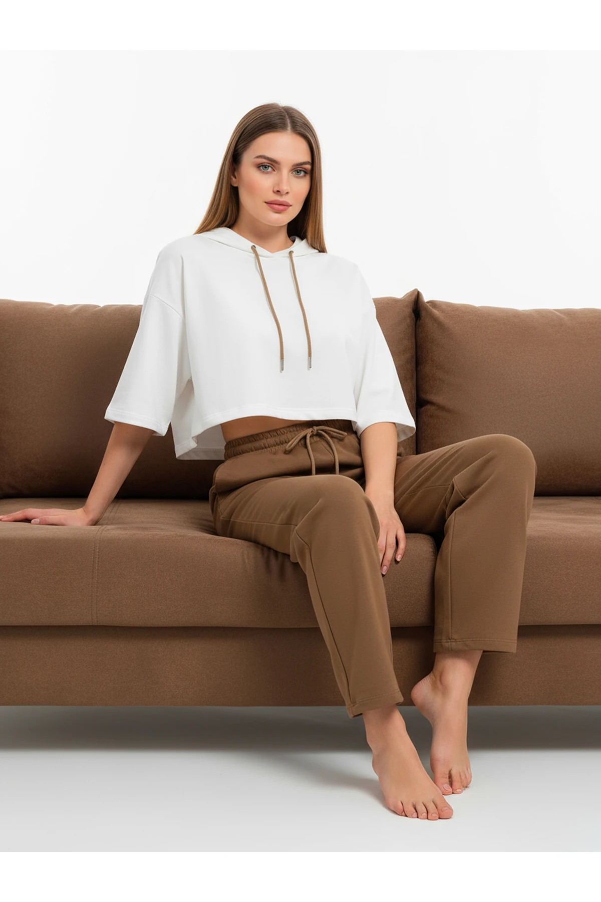 Düz Paça Eşofman Altı Hardal 3011