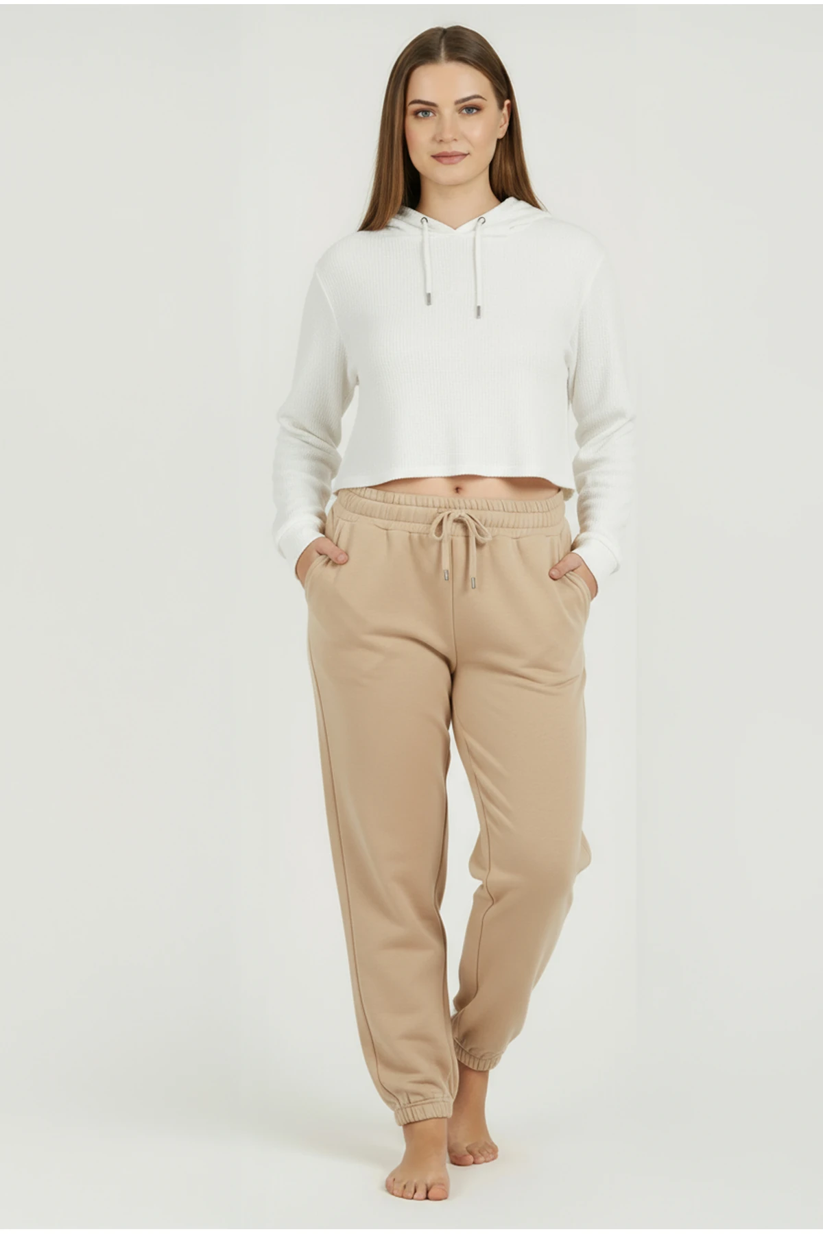 Jogger Paça Büyük Beden Eşofman Altı Bej 2017