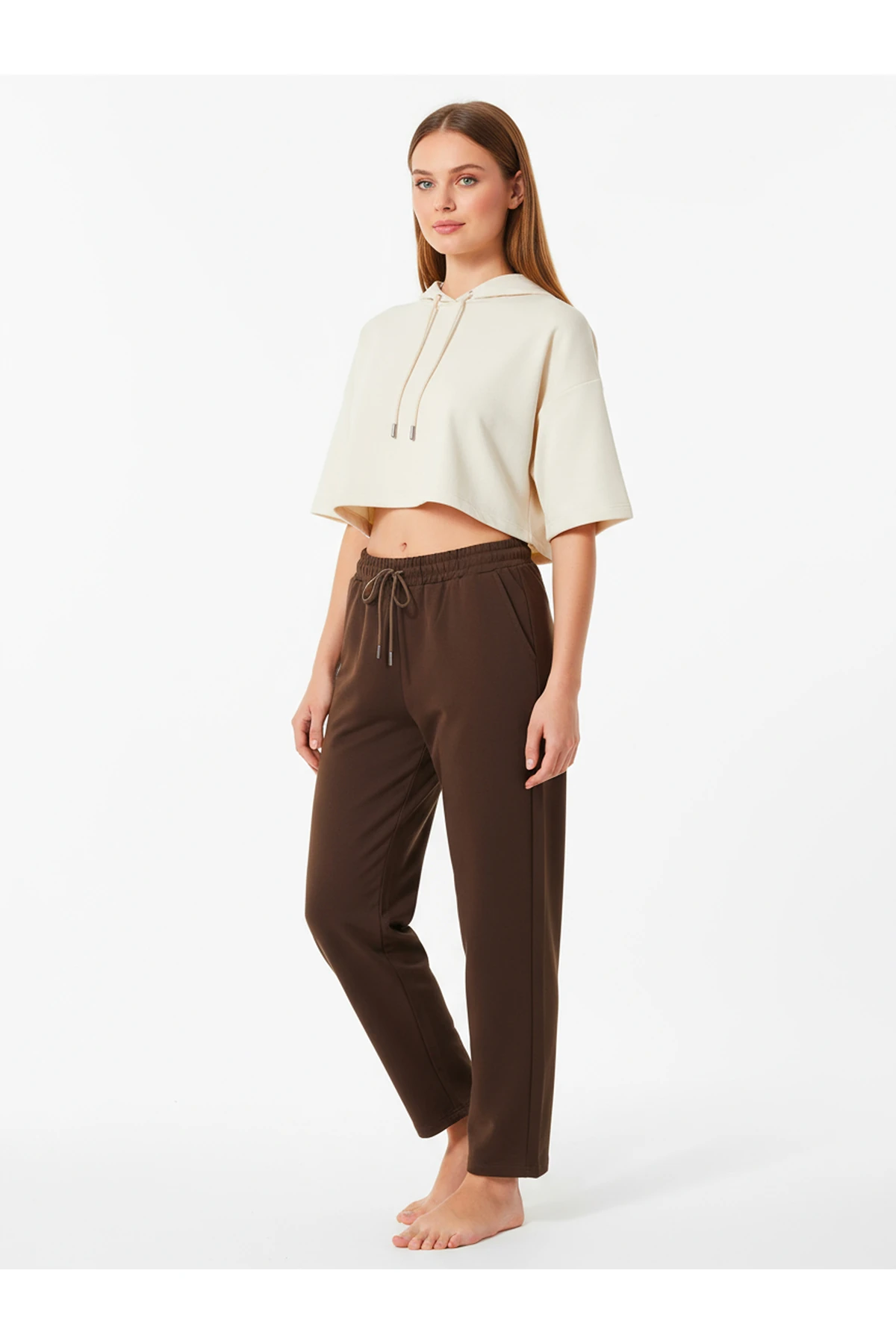 Düz Paça Eşofman Altı Kremit 3011