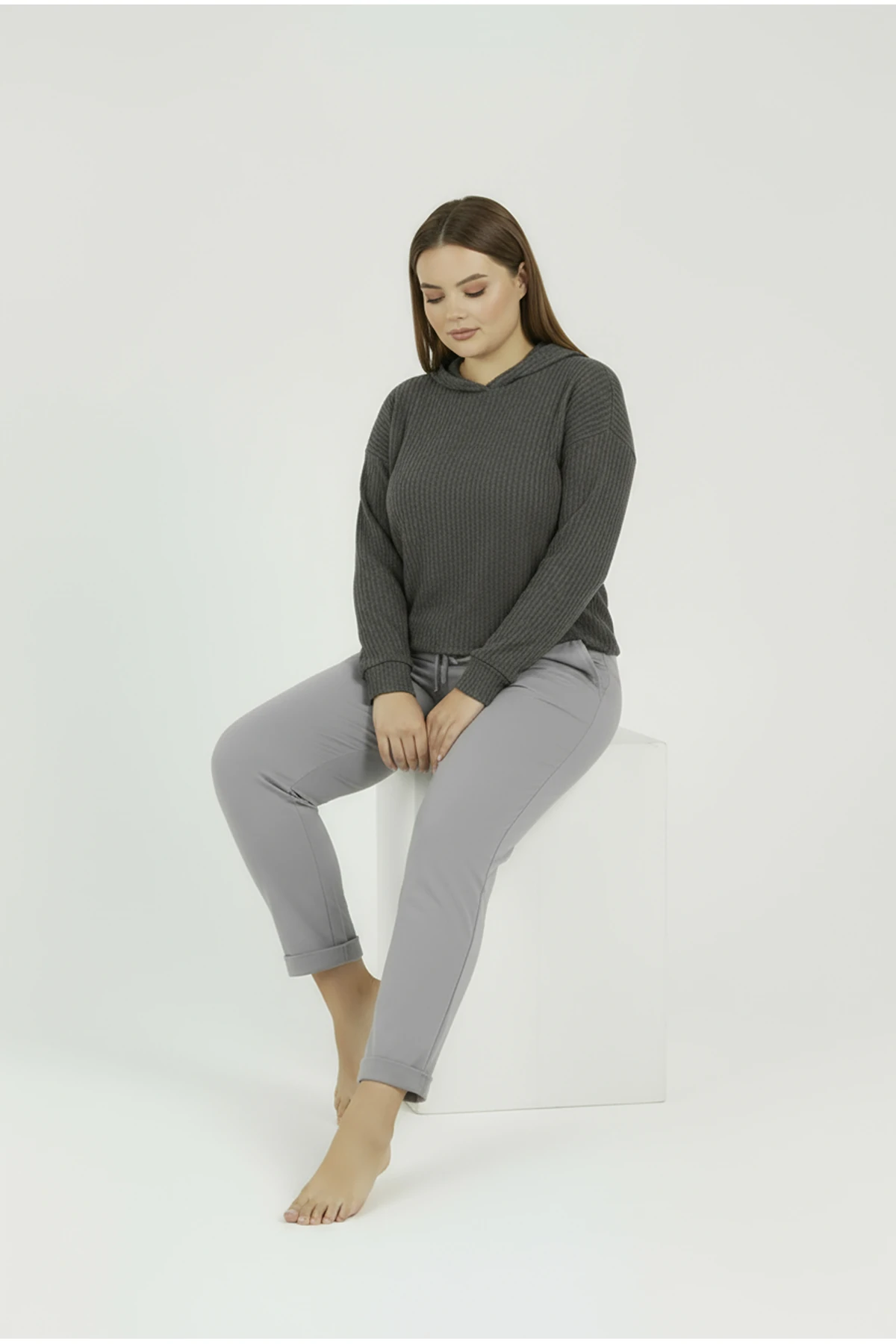 Duble Paça Büyük Beden Eşofman Altı Gri 2020