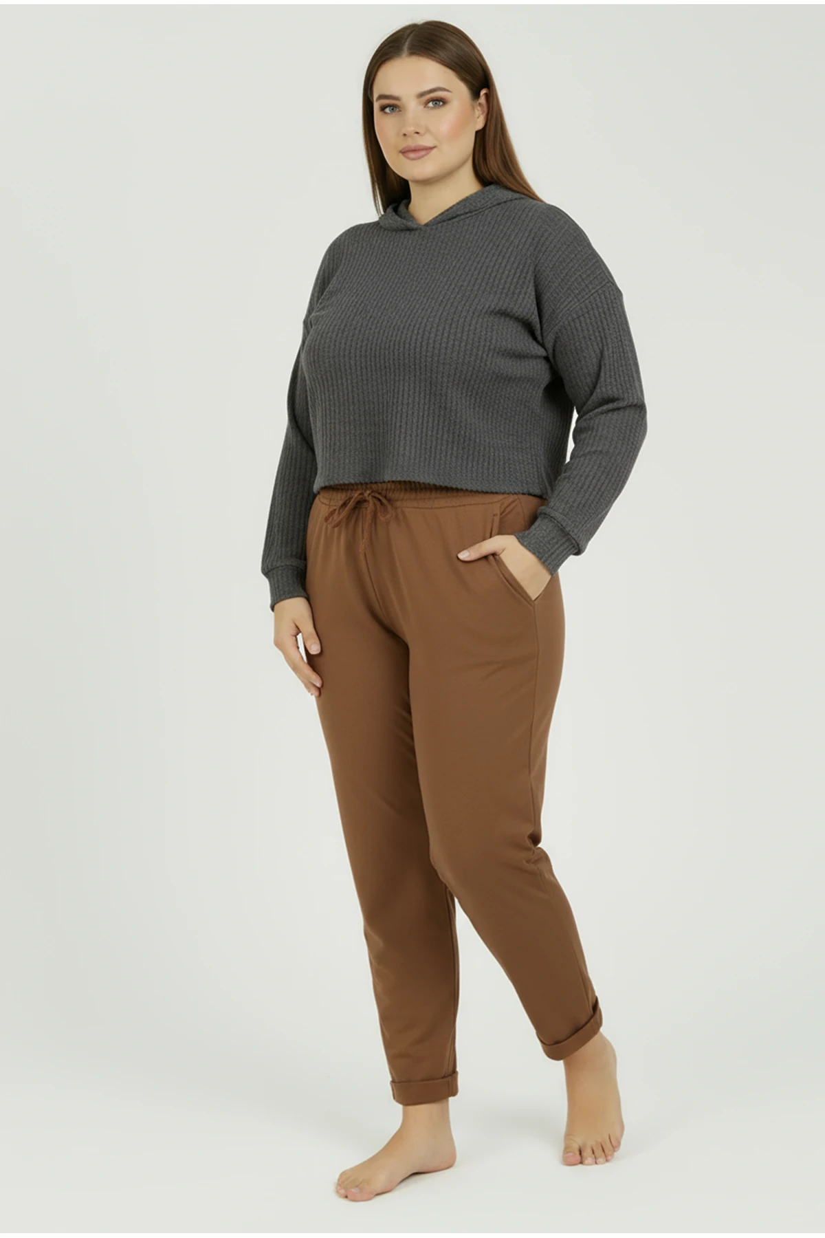 Duble Paça Büyük Beden Eşofman Altı Kiremit 2020