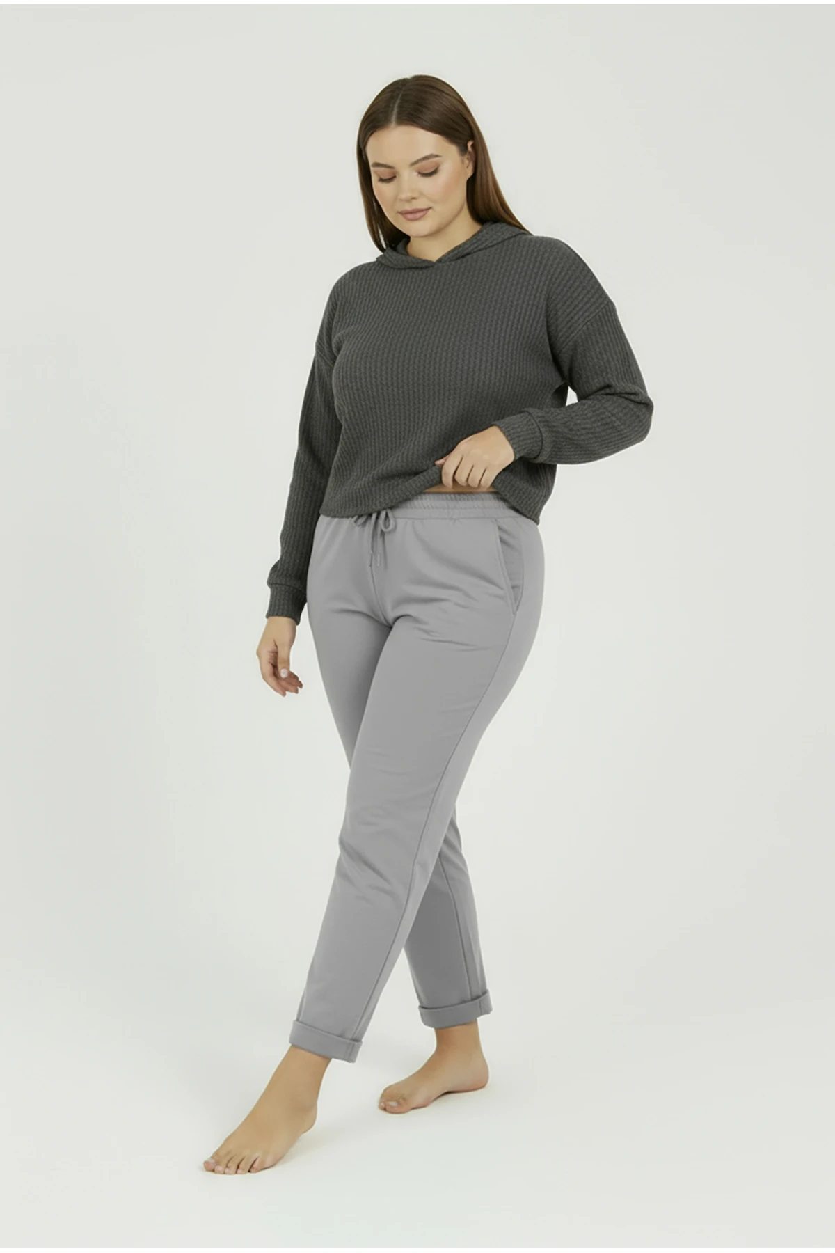 Duble Paça Büyük Beden Eşofman Altı Gri 2020