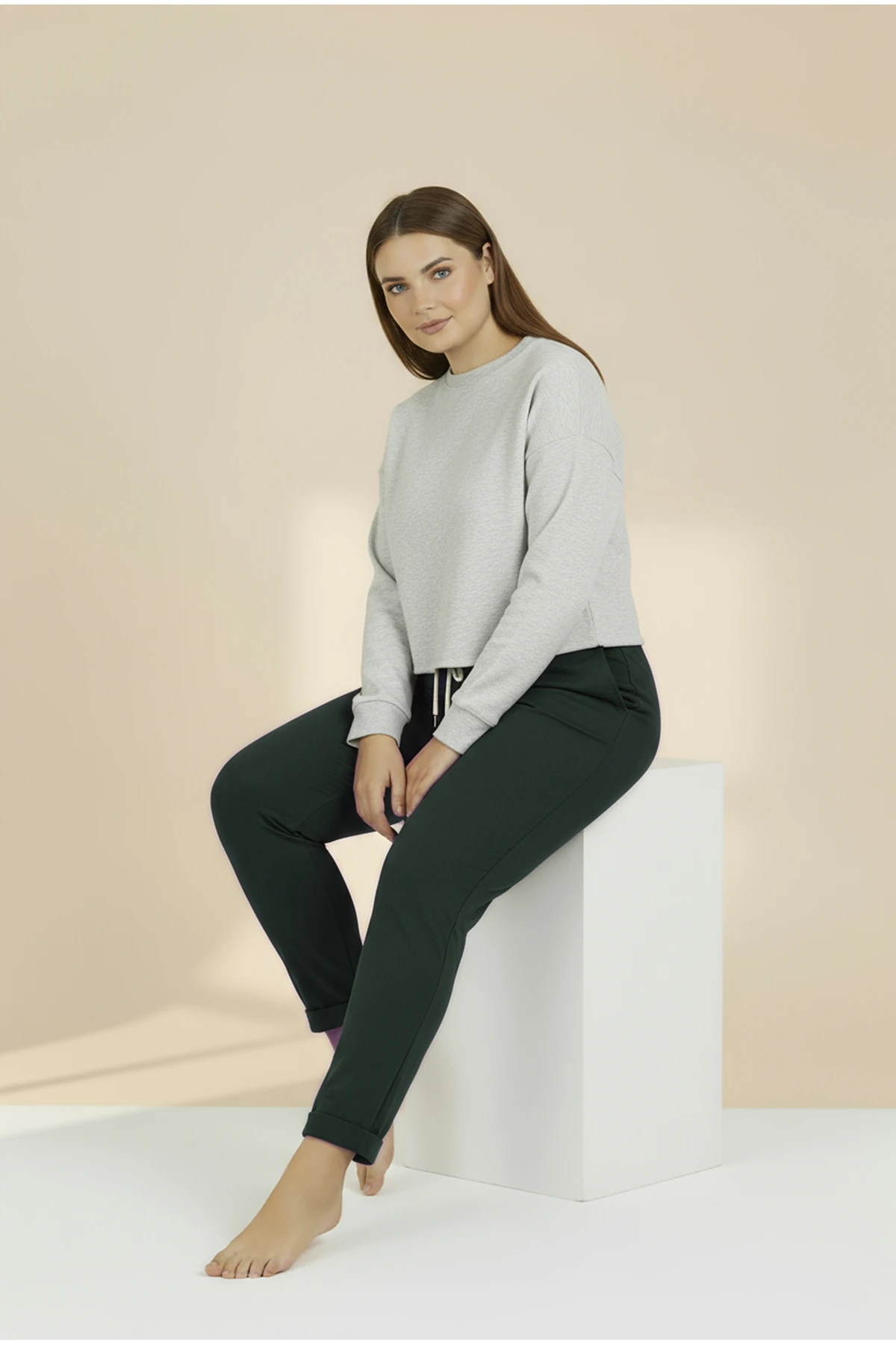 Duble Paça Büyük Beden Eşofman Altı Haki 2020