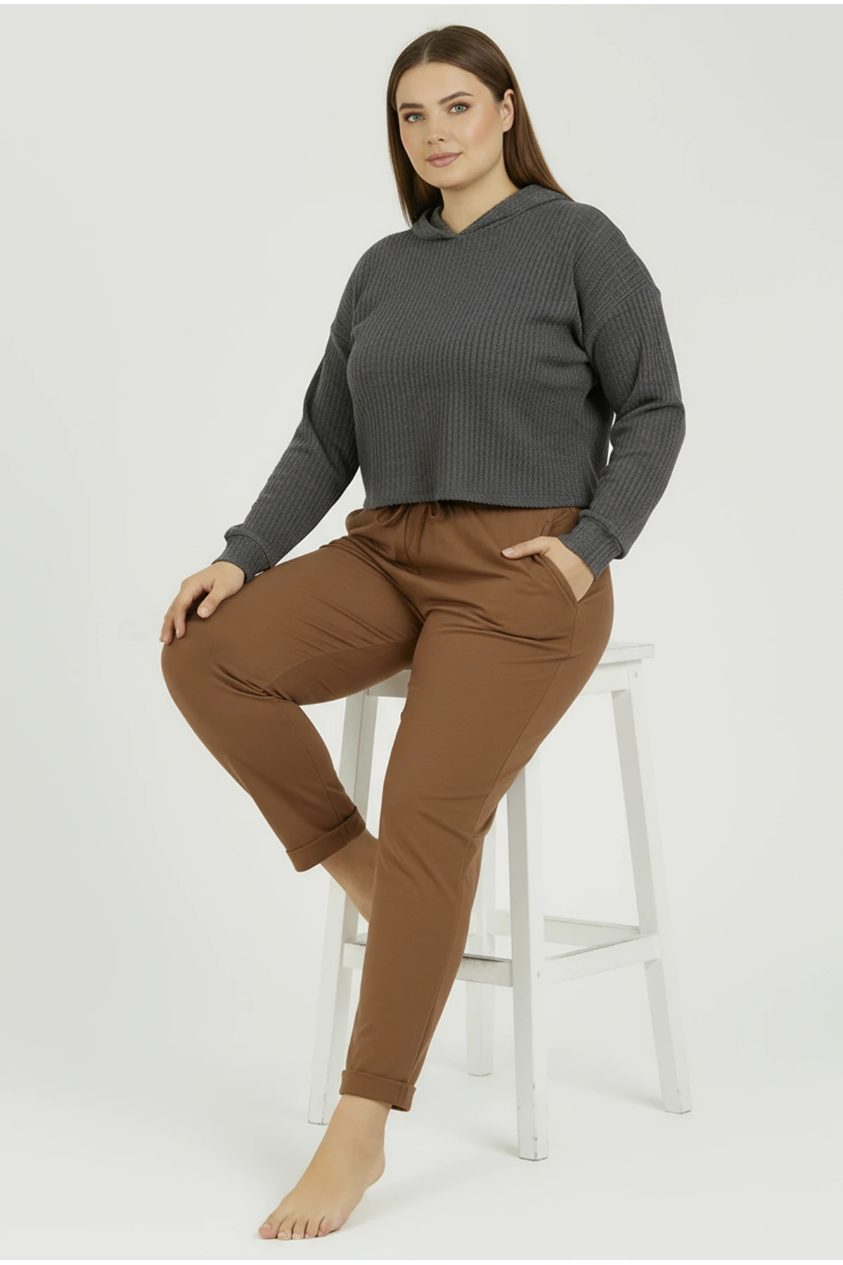 Duble Paça Büyük Beden Eşofman Altı Kiremit 2020