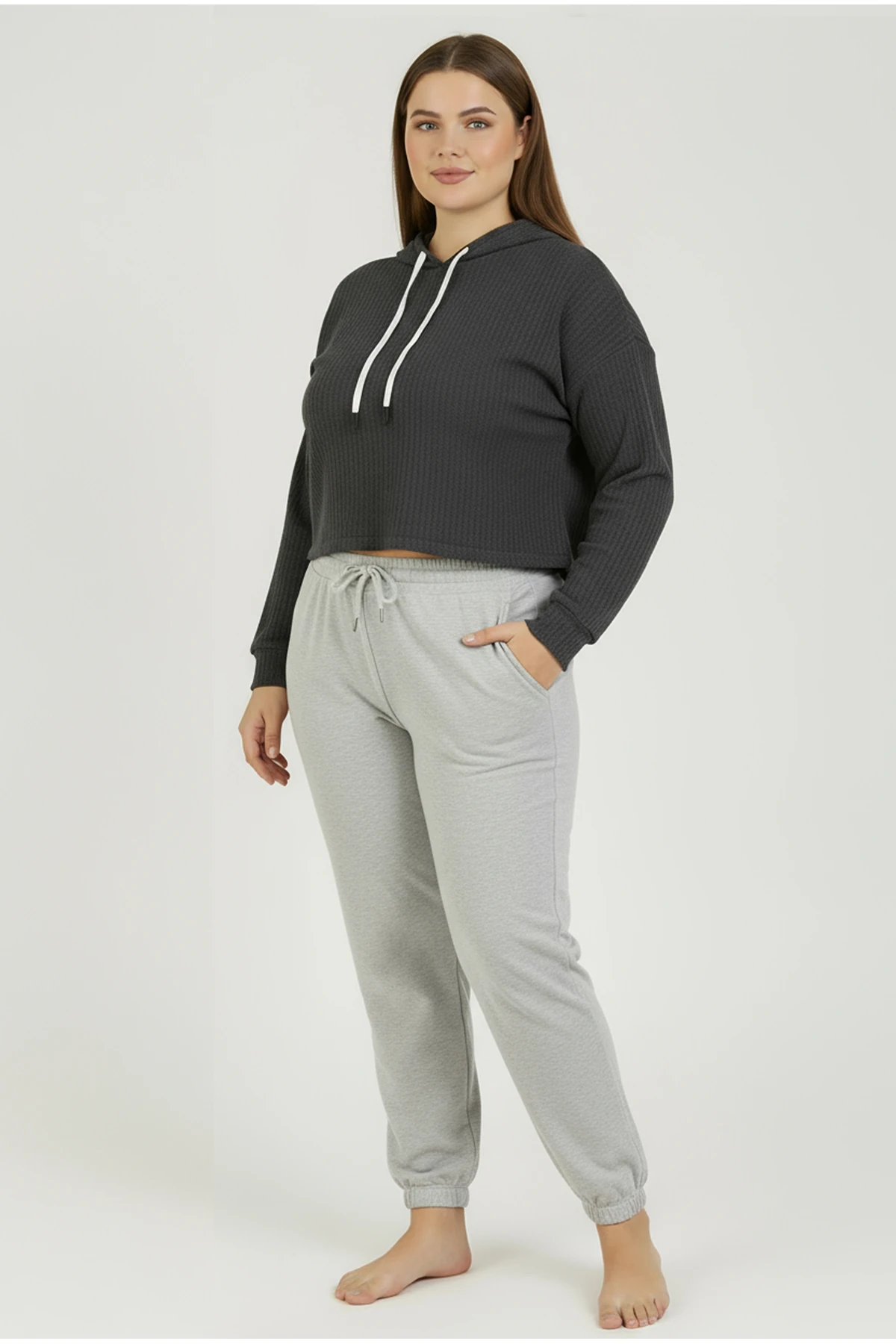 Jogger Paça Büyük Beden Eşofman Altı Gri 2017