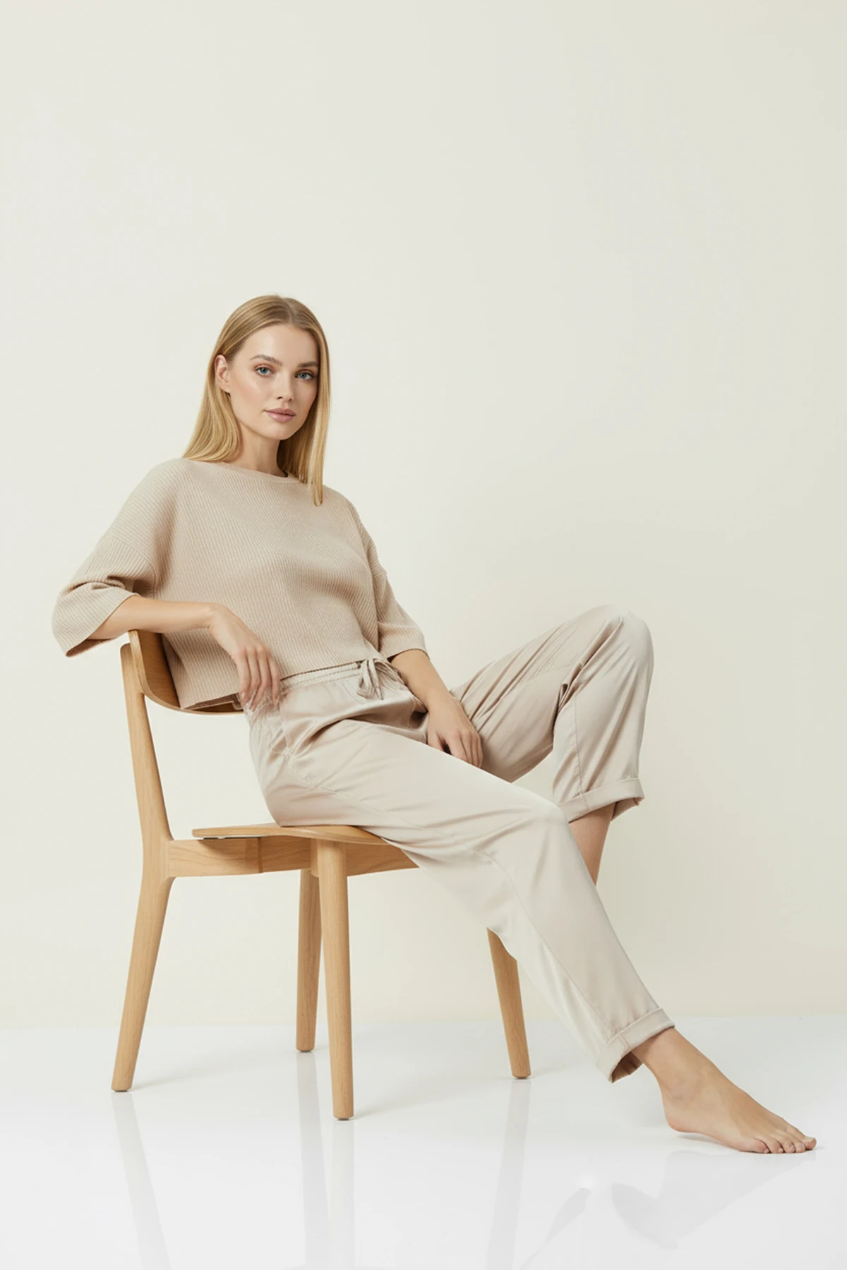 Duble Paça Eşofman Altı Bej 2629