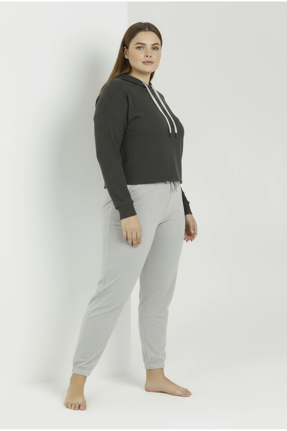 Jogger Paça Büyük Beden Eşofman Altı Gri 2017