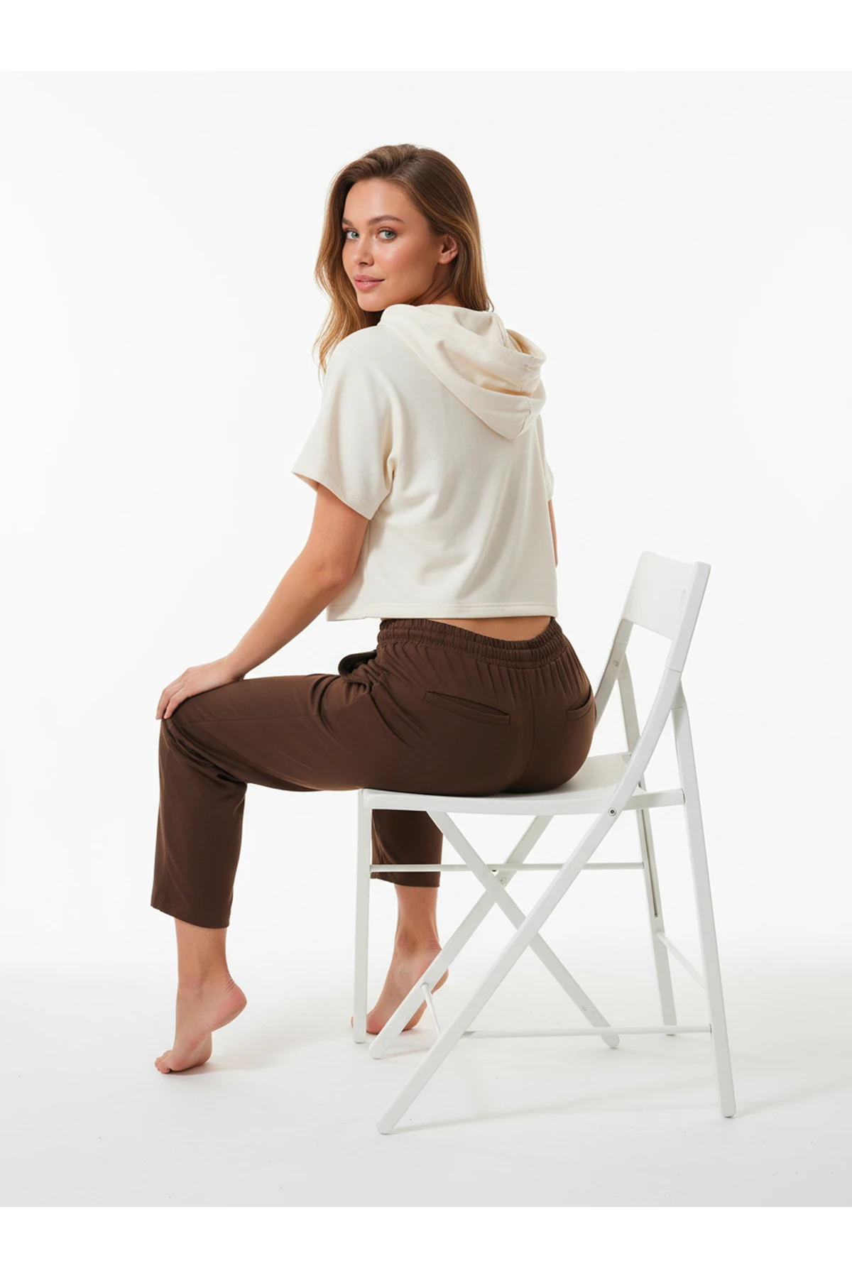 Düz Paça Eşofman Altı Kremit 3011