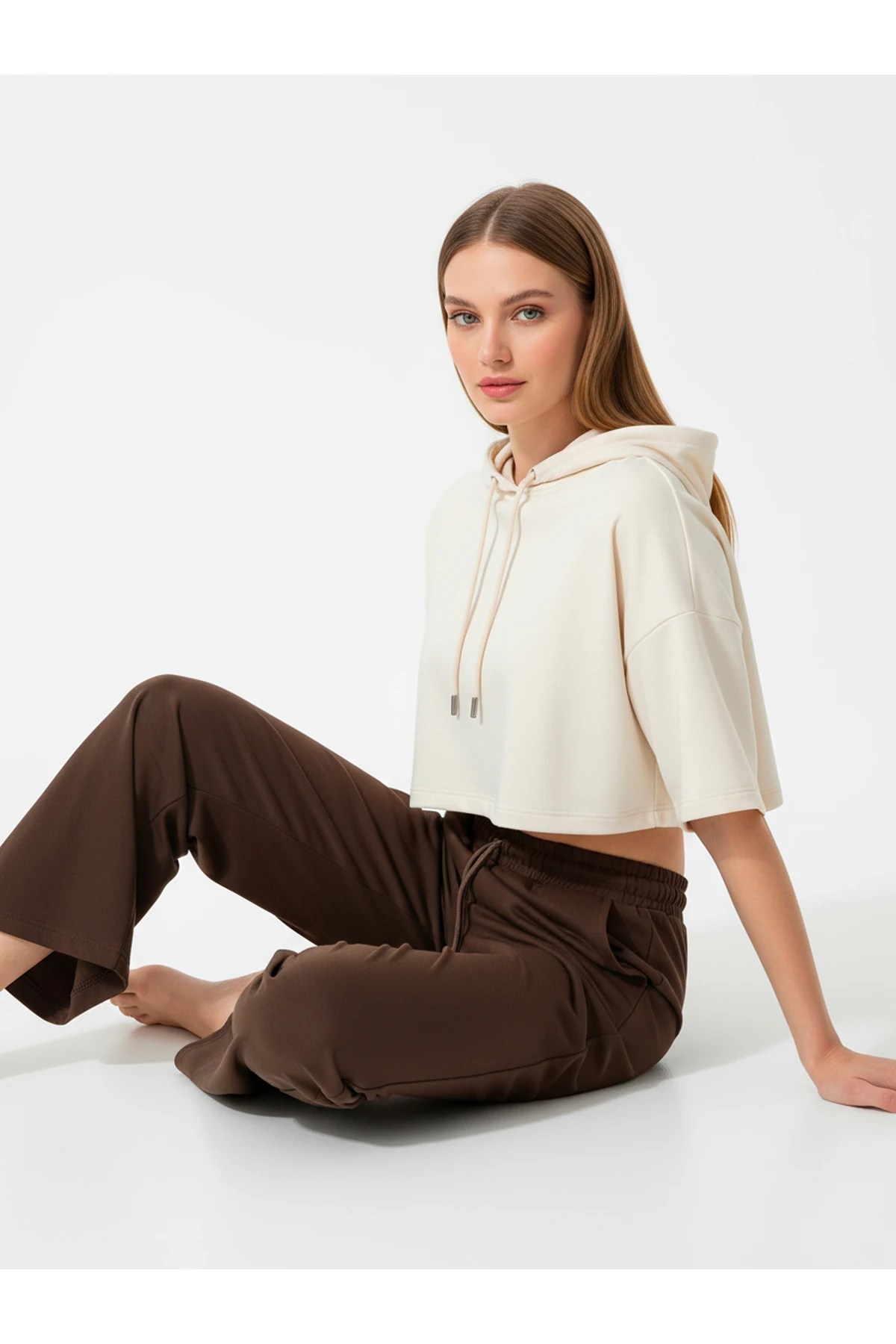 Düz Paça Eşofman Altı Kremit 3011