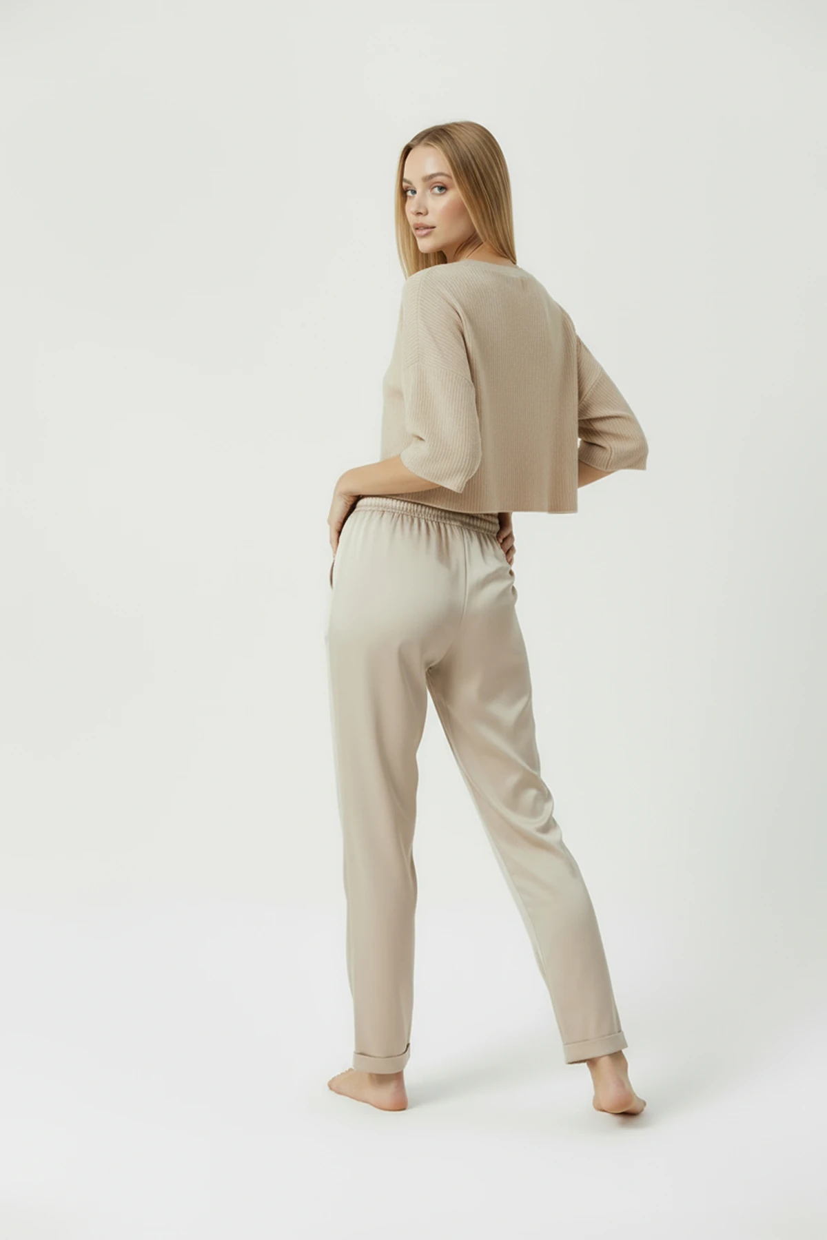 Duble Paça Eşofman Altı Bej 2629