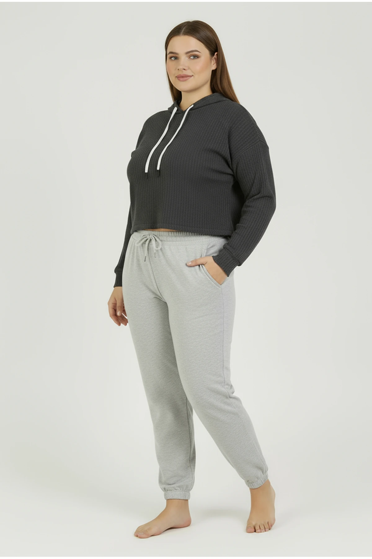 Jogger Paça Büyük Beden Eşofman Altı Gri 2017