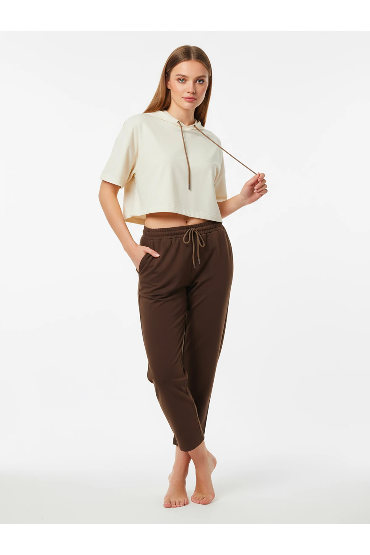 Düz Paça Eşofman Altı Kremit 3011