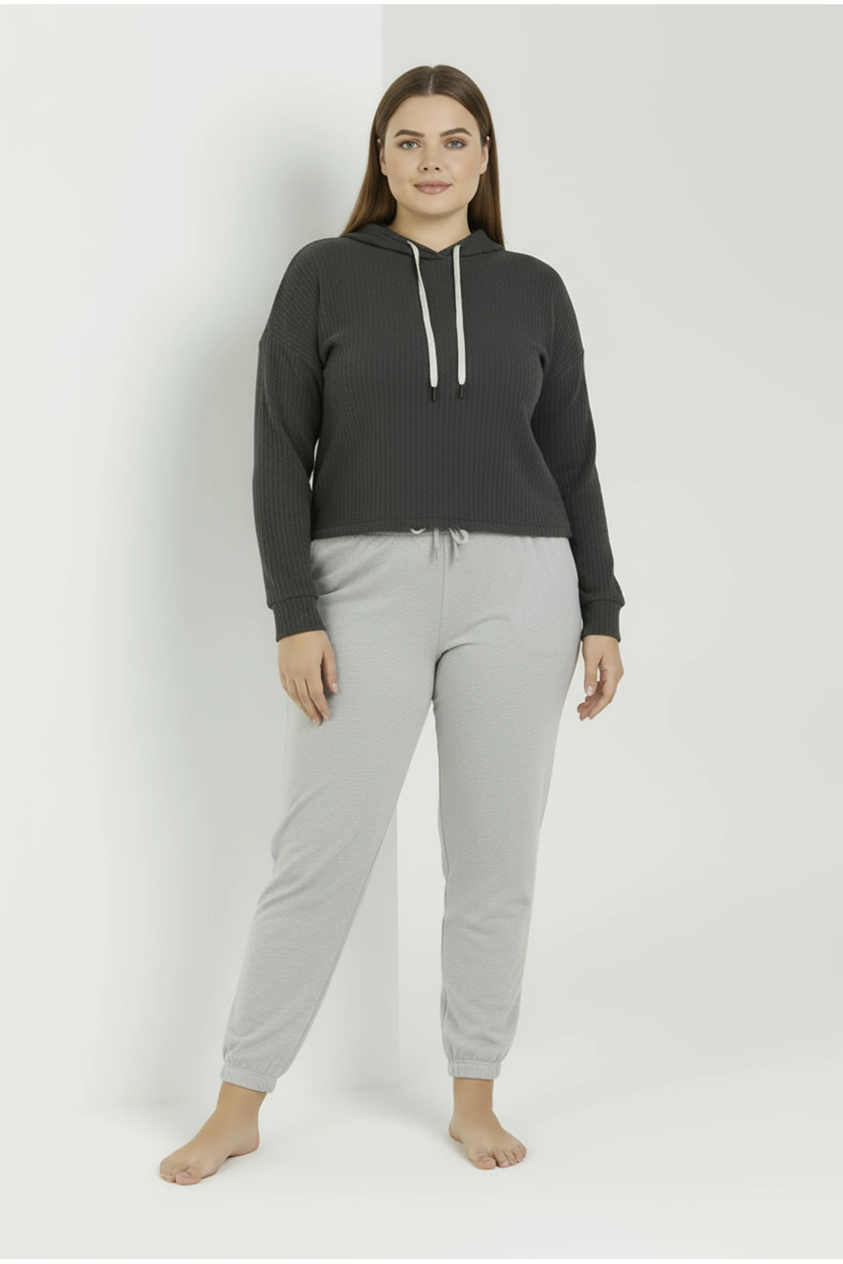 Jogger Paça Büyük Beden Eşofman Altı Gri 2017