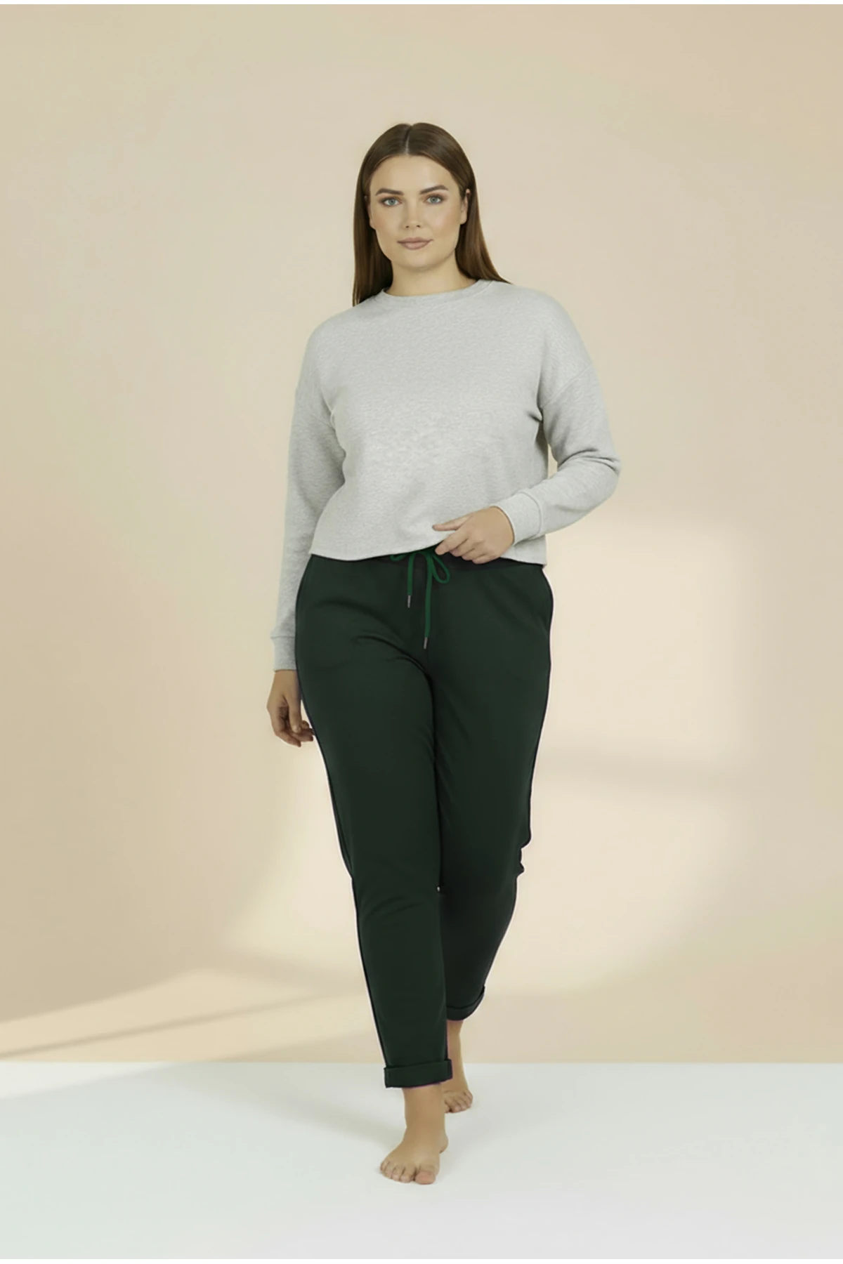 Duble Paça Büyük Beden Eşofman Altı Haki 2020