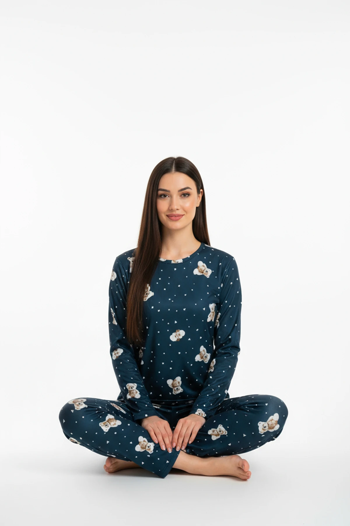 Bisiklet Yaka Süet Pijama Takımı 6003 Ayıcıklı