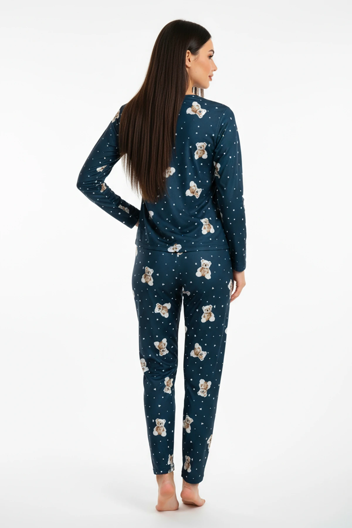 Bisiklet Yaka Süet Pijama Takımı 6003 Ayıcıklı