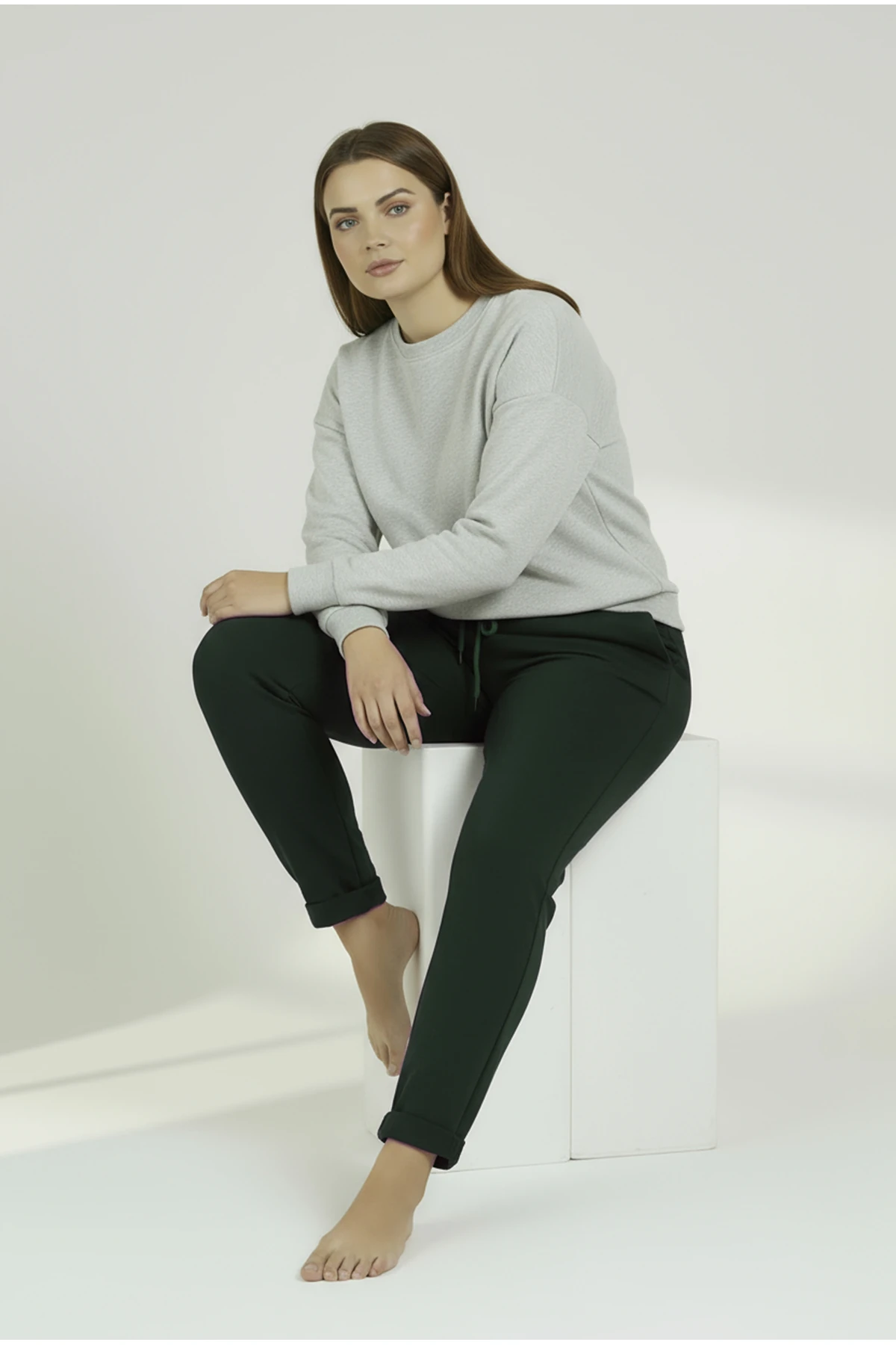 Duble Paça Büyük Beden Eşofman Altı Haki 2020