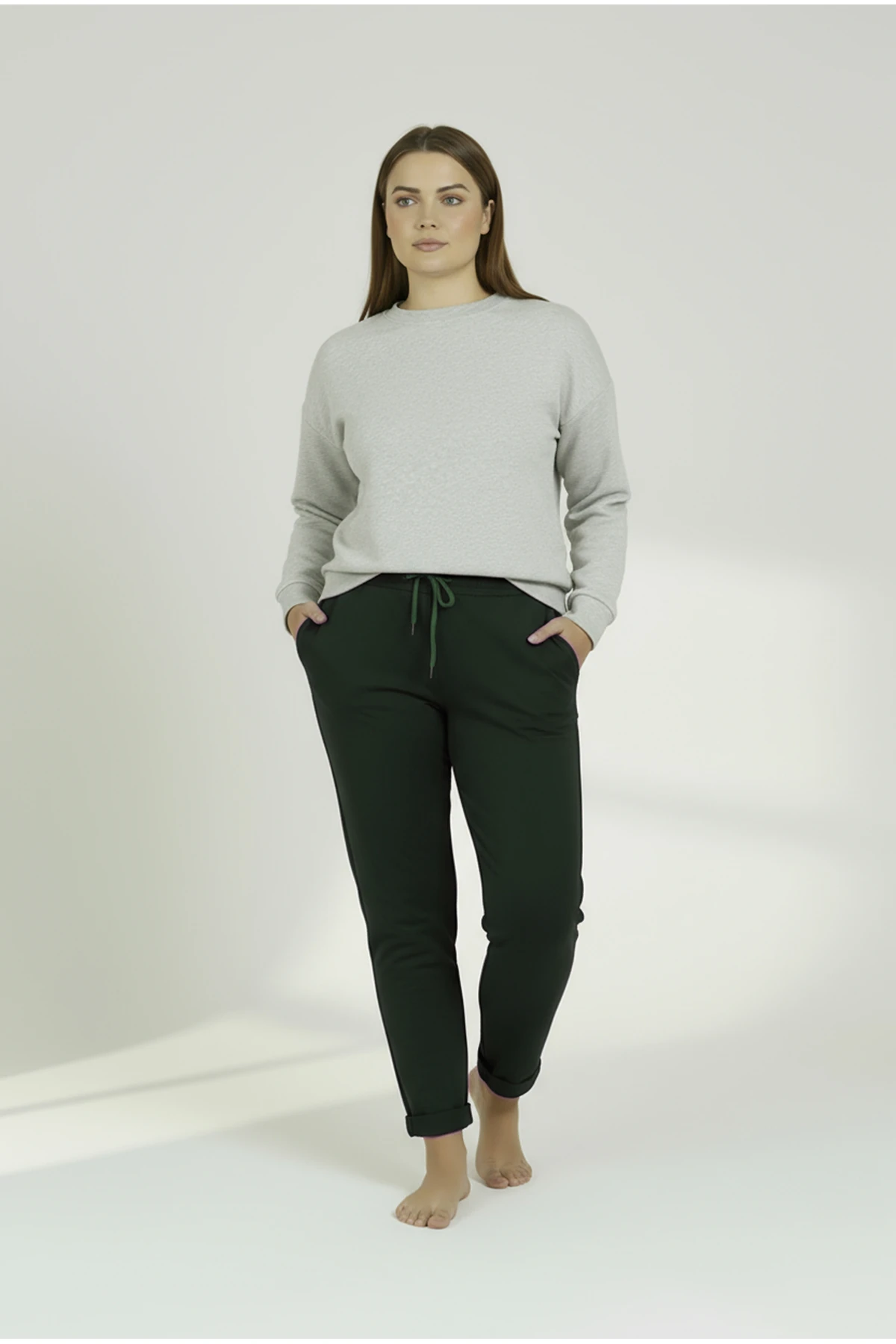 Duble Paça Büyük Beden Eşofman Altı Haki 2020