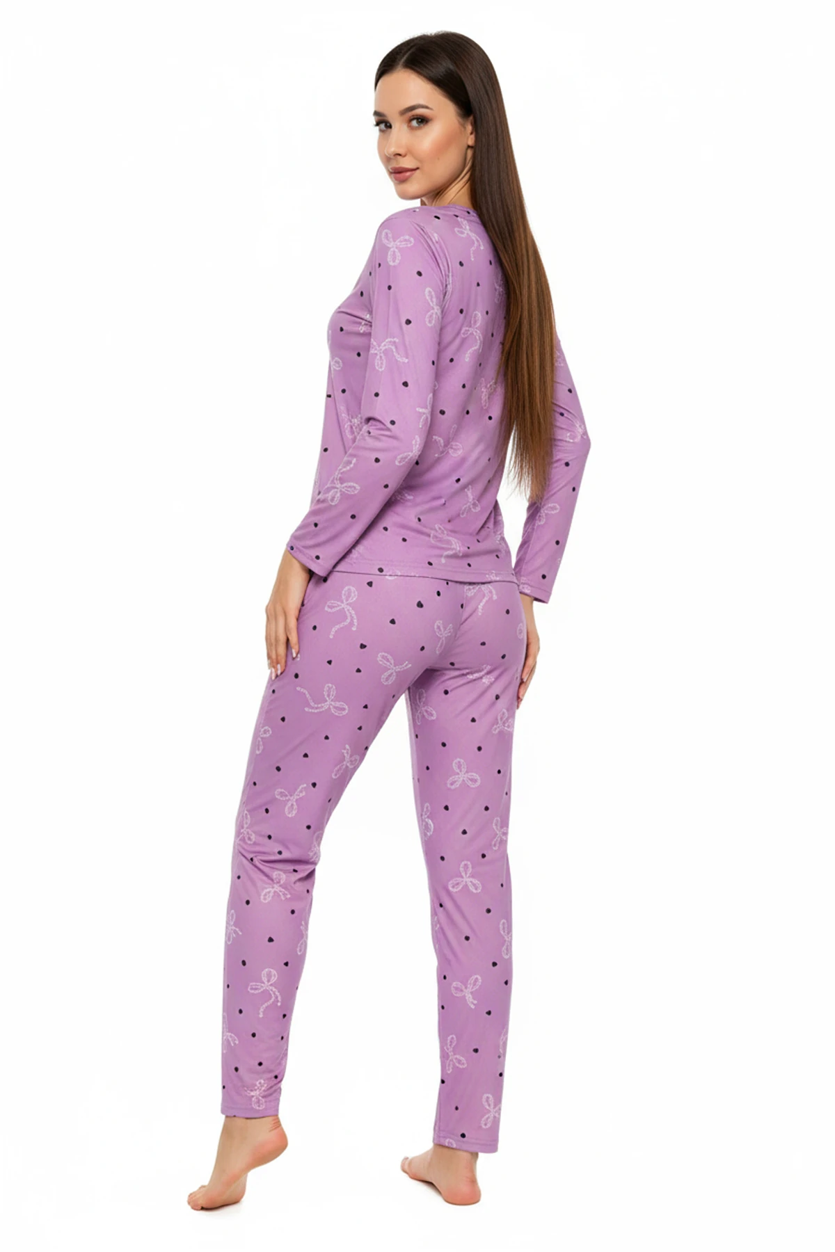 Bisiklet Yaka Süet Pijama Takımı 6007 Lila