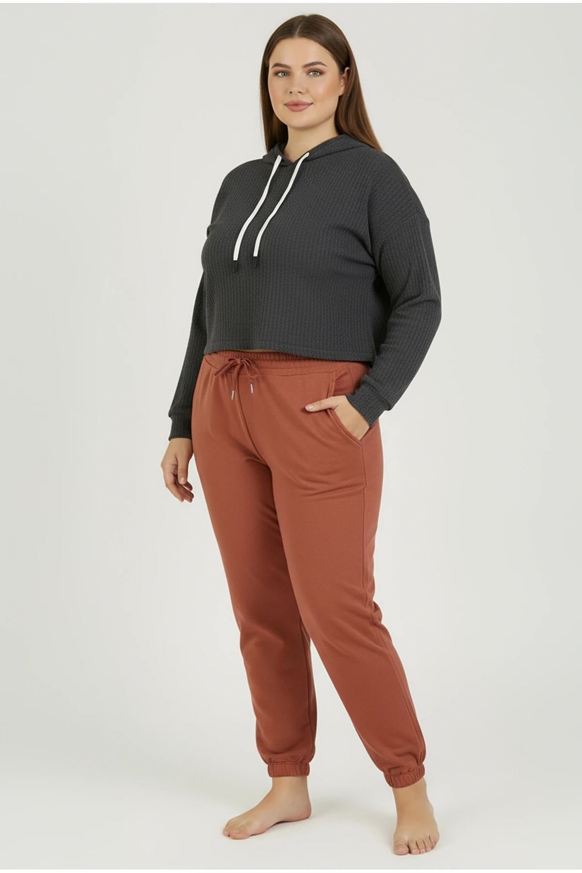 Jogger Paça Büyük Beden Eşofman Altı Kiremit 2017