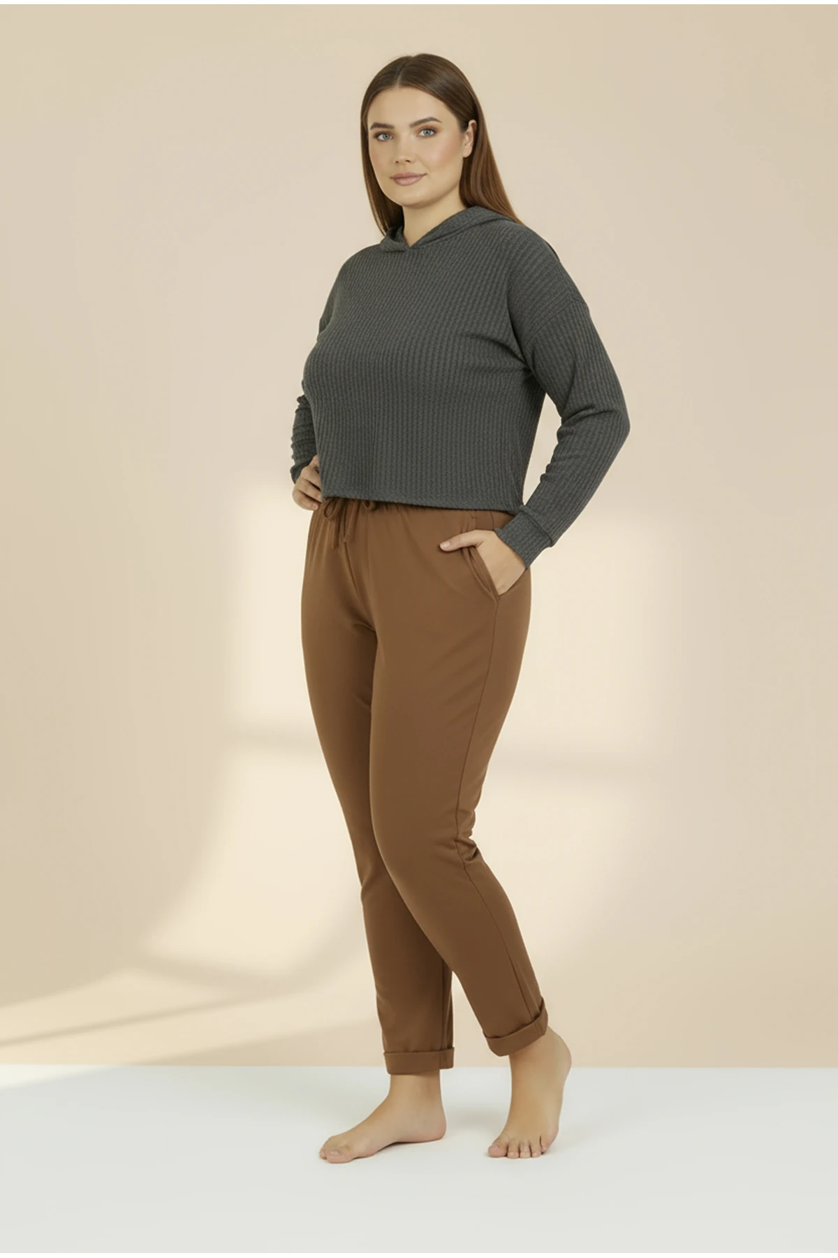 Duble Paça Büyük Beden Eşofman Altı Kiremit 2020