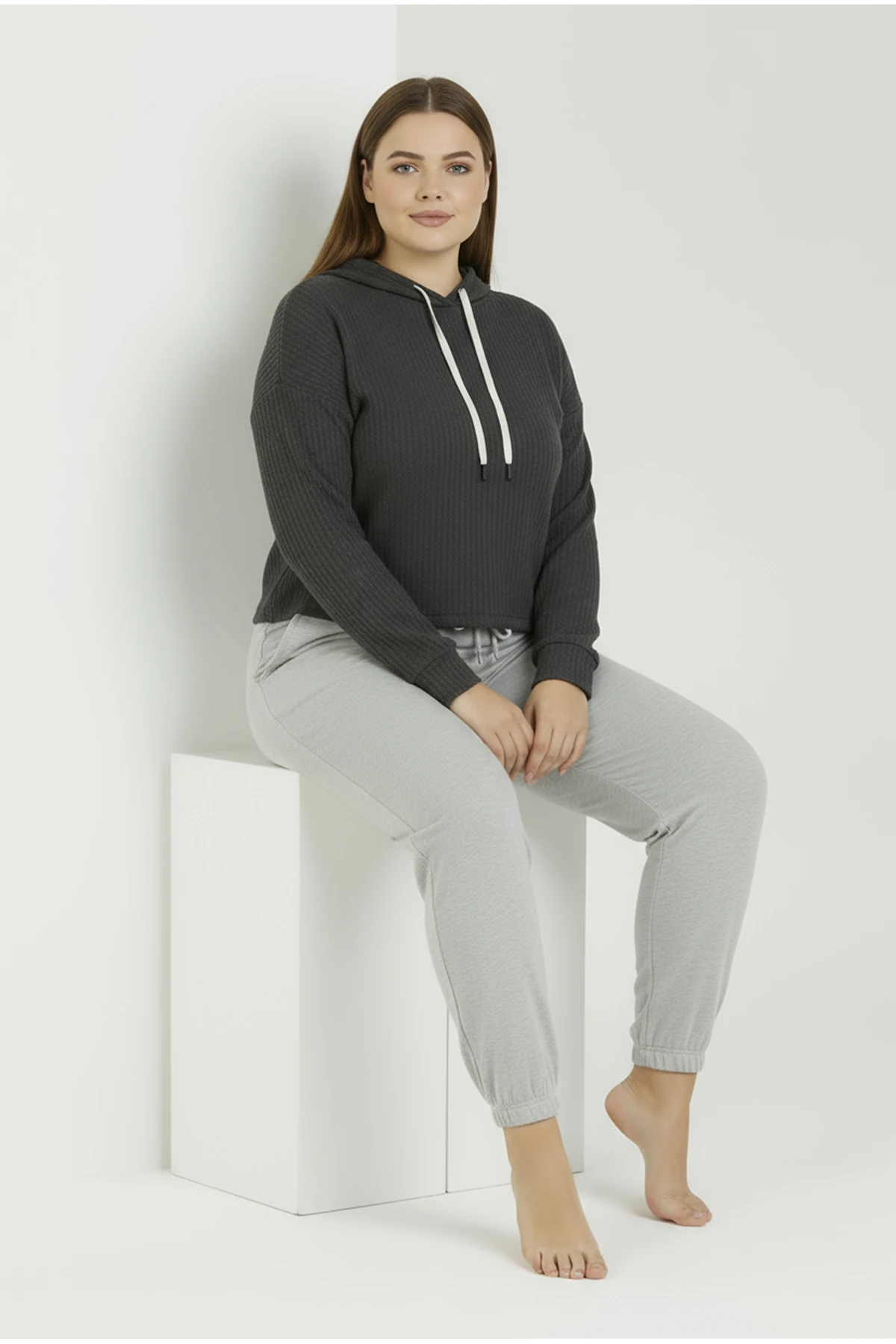 Jogger Paça Büyük Beden Eşofman Altı Gri 2017