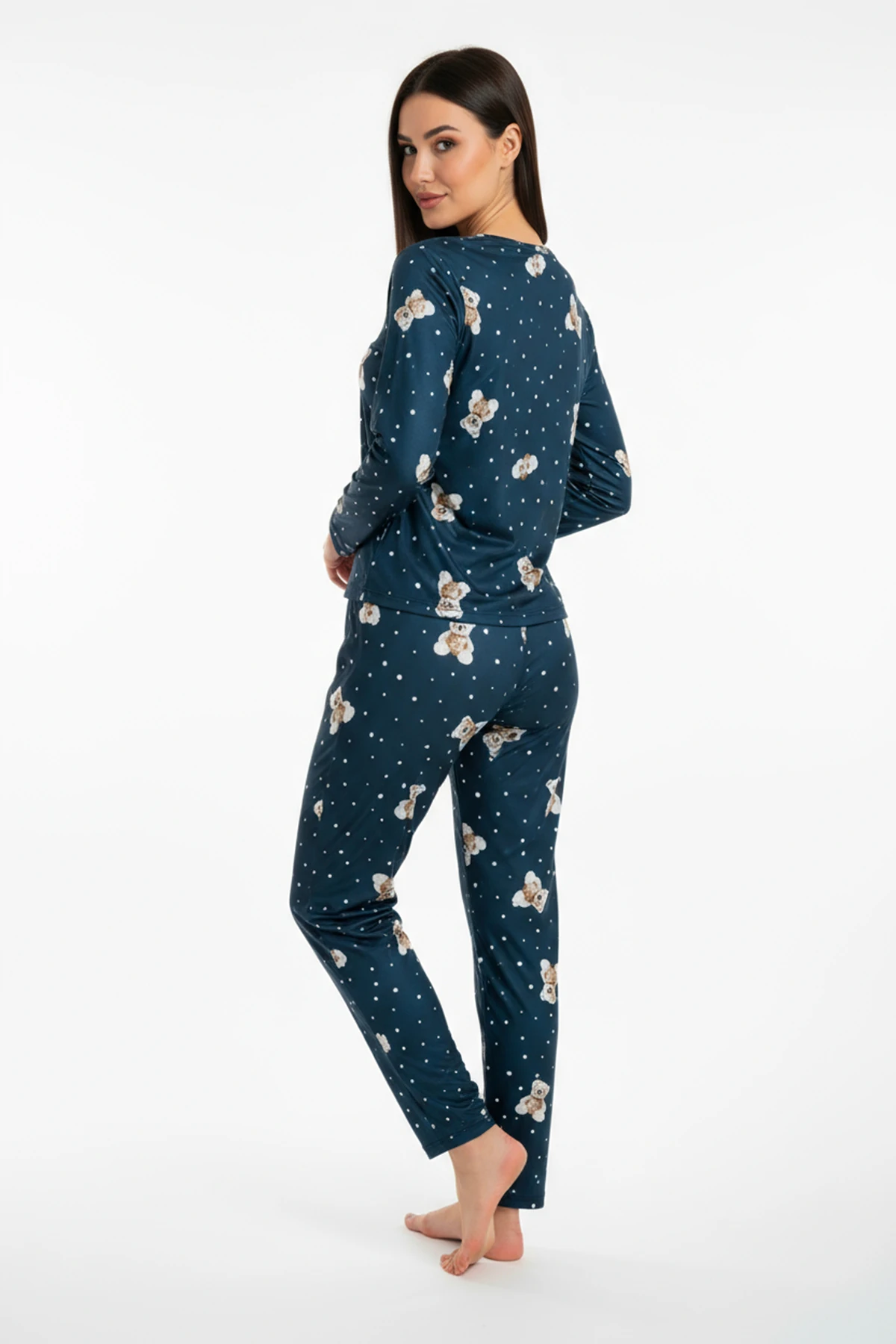 Bisiklet Yaka Süet Pijama Takımı 6003 Ayıcıklı