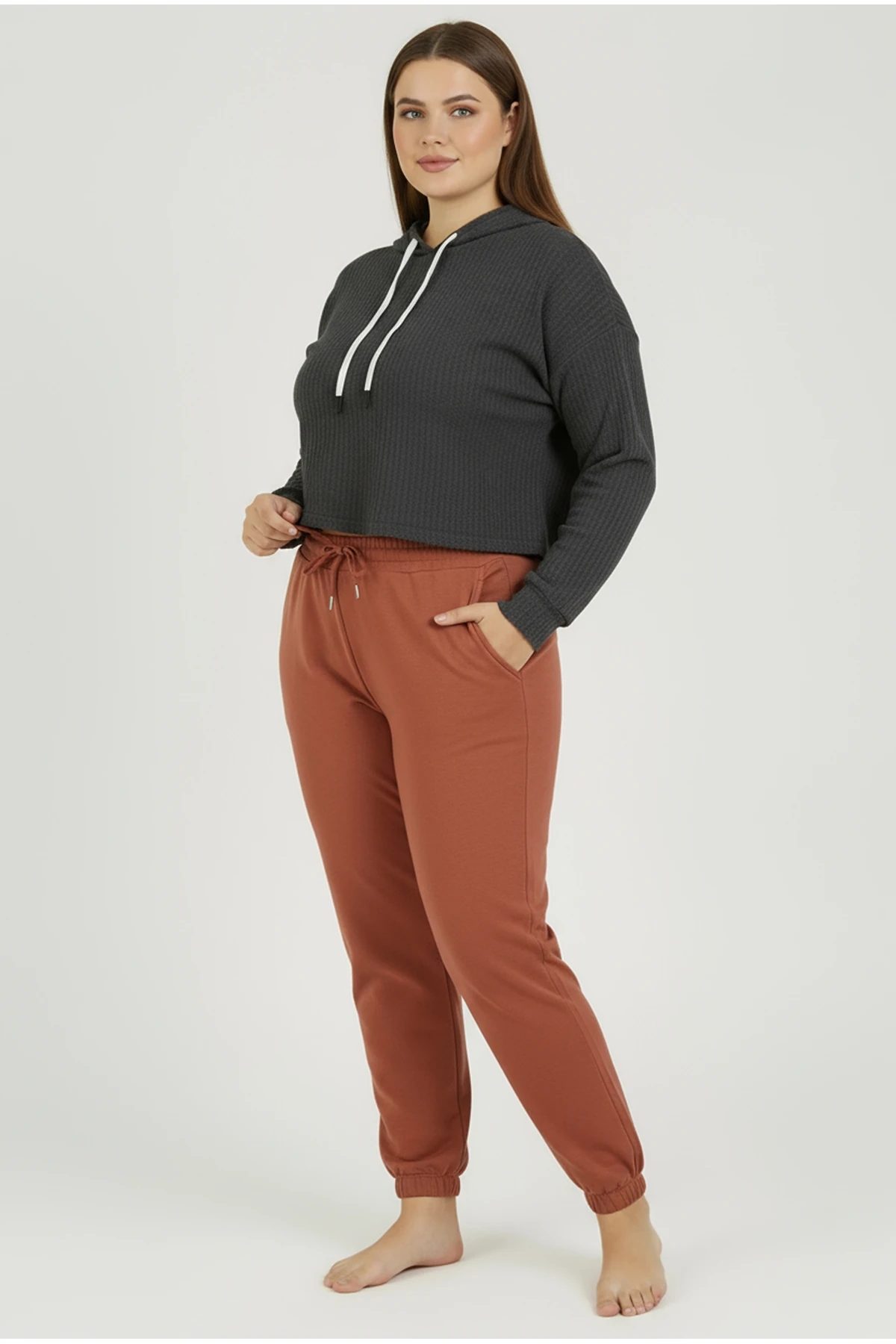 Jogger Paça Büyük Beden Eşofman Altı Kiremit 2017