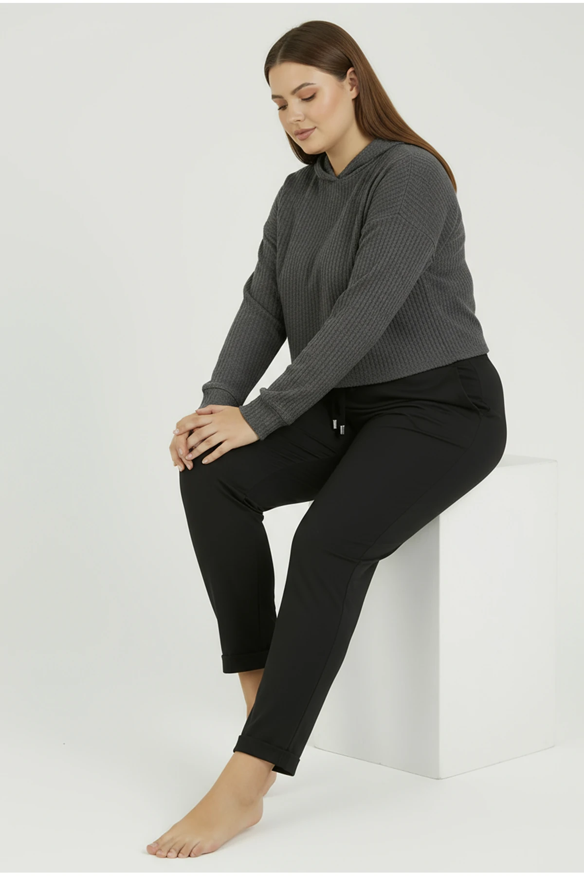 Duble Paça Büyük Beden Eşofman Altı Siyah 2020