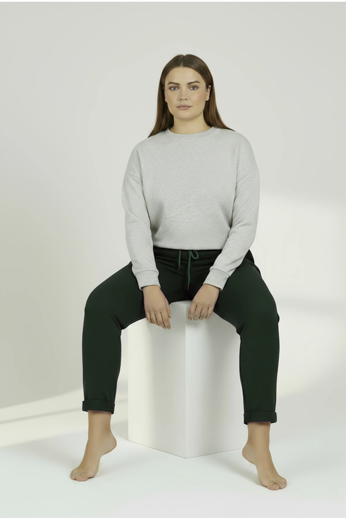 Duble Paça Büyük Beden Eşofman Altı Haki 2020