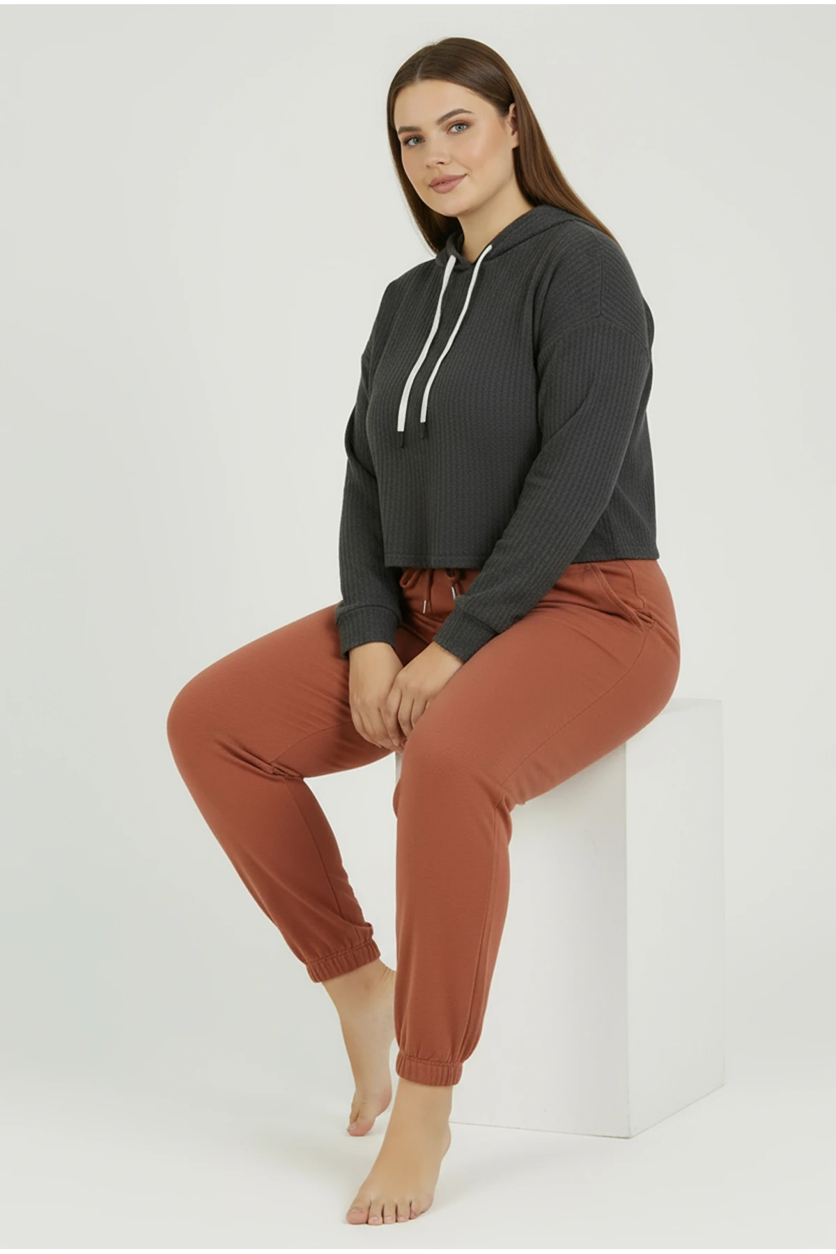 Jogger Paça Büyük Beden Eşofman Altı Kiremit 2017