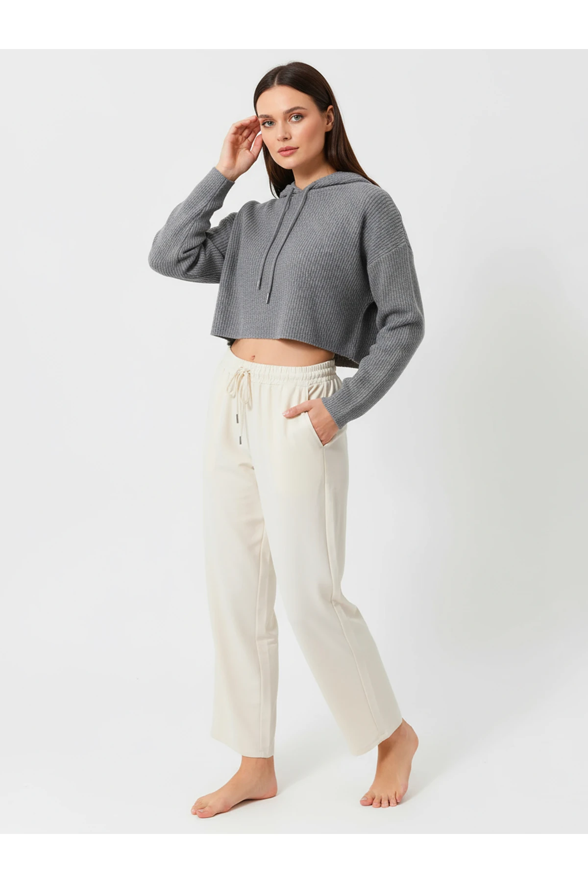 Düz Paça Eşofman Altı Bej 3011