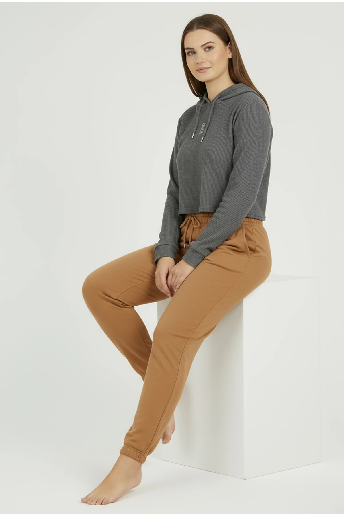 Jogger Paça Büyük Beden Eşofman Altı Hardal 2017