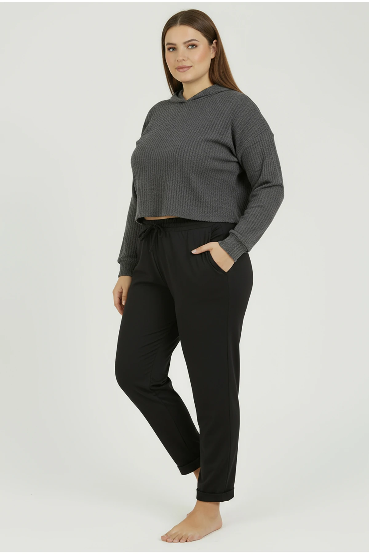 Duble Paça Büyük Beden Eşofman Altı Siyah 2020