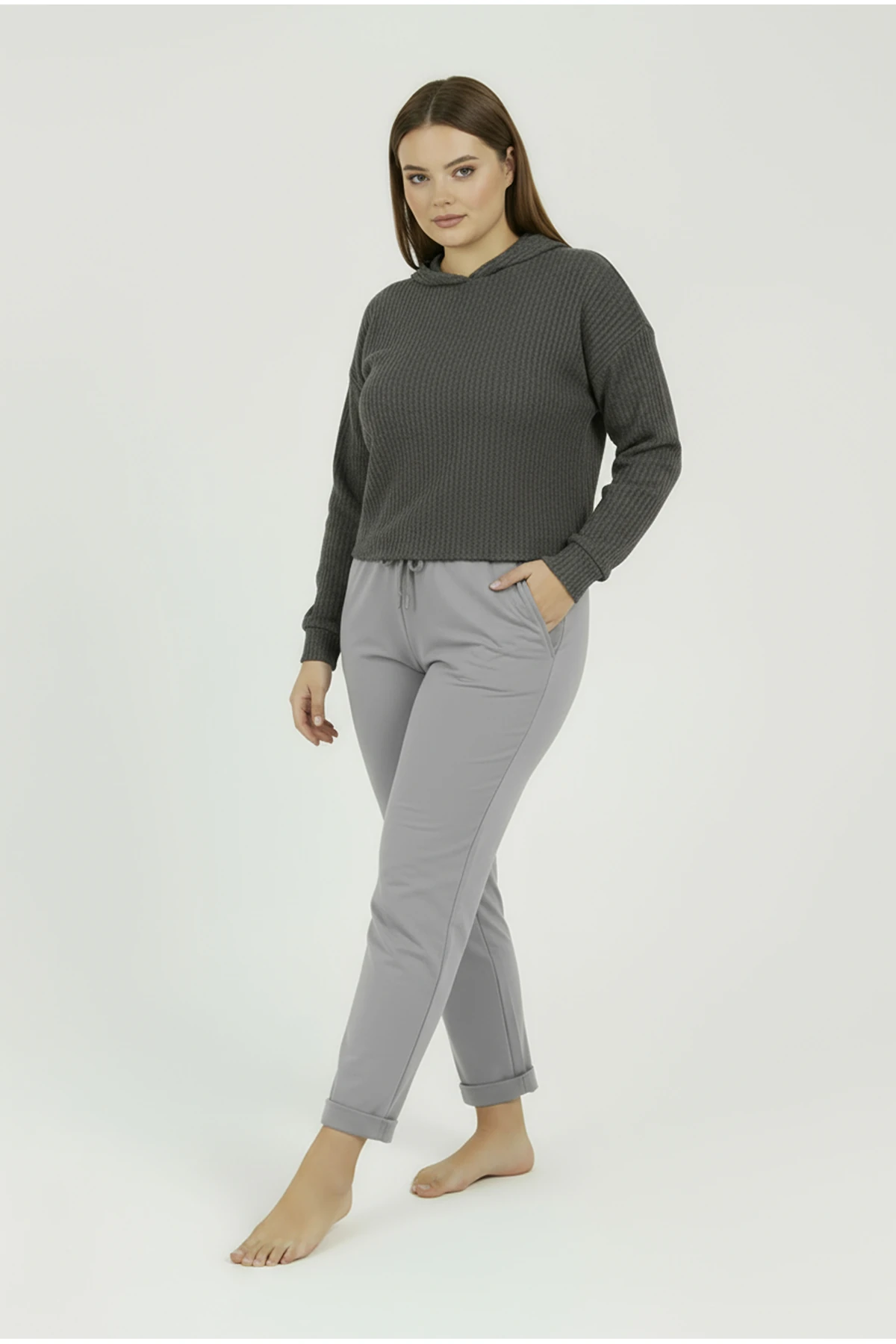 Duble Paça Büyük Beden Eşofman Altı Gri 2020