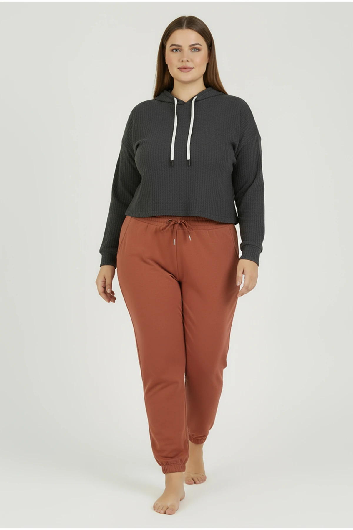 Jogger Paça Büyük Beden Eşofman Altı Kiremit 2017