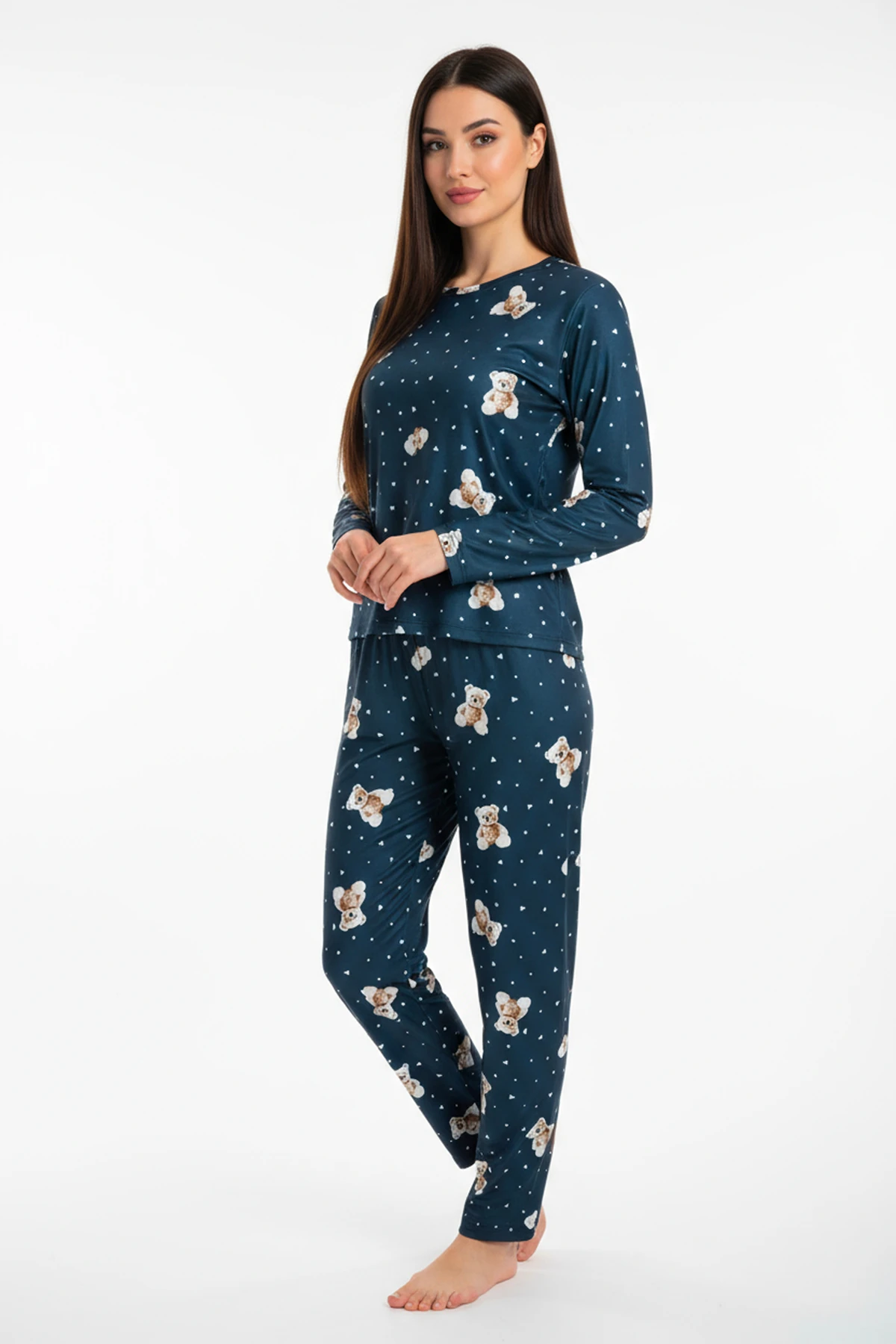 Bisiklet Yaka Süet Pijama Takımı 6003 Ayıcıklı