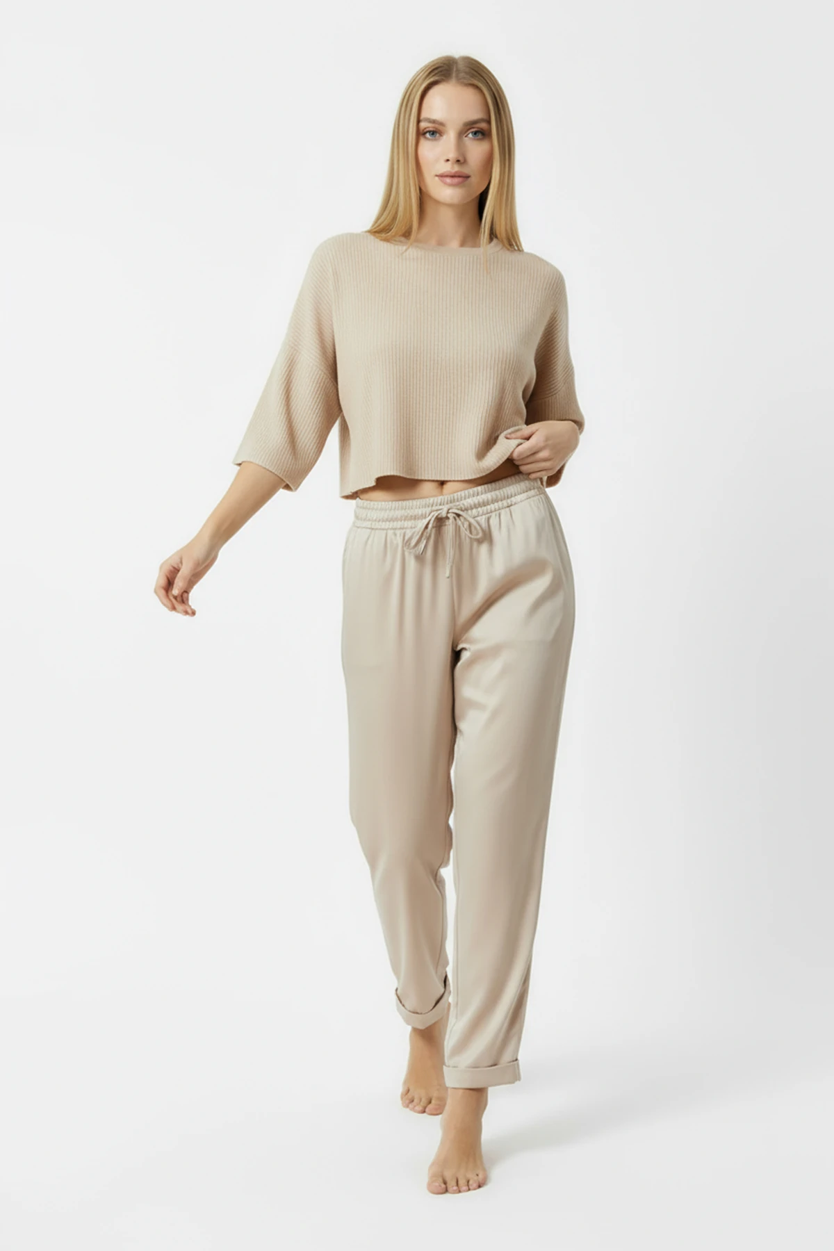 Duble Paça Eşofman Altı Bej 2629