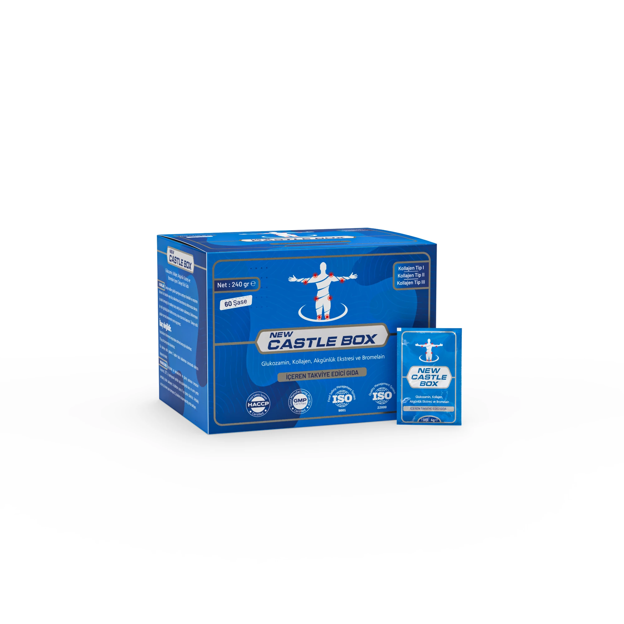 New Castle Box - Kolajen (Tip 1-2-3), Bromelain, Glukozamin İçeren Takviye Gıda
