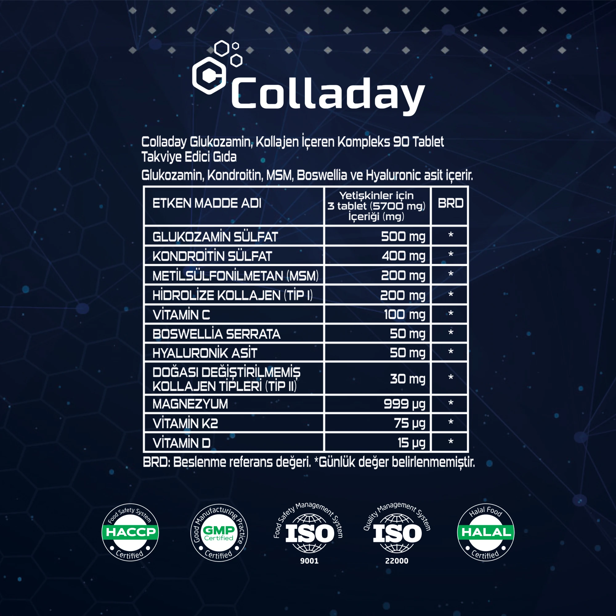 Colladay – Kolajen & Glukozamin Destek Takviyesi (90 Tablet)