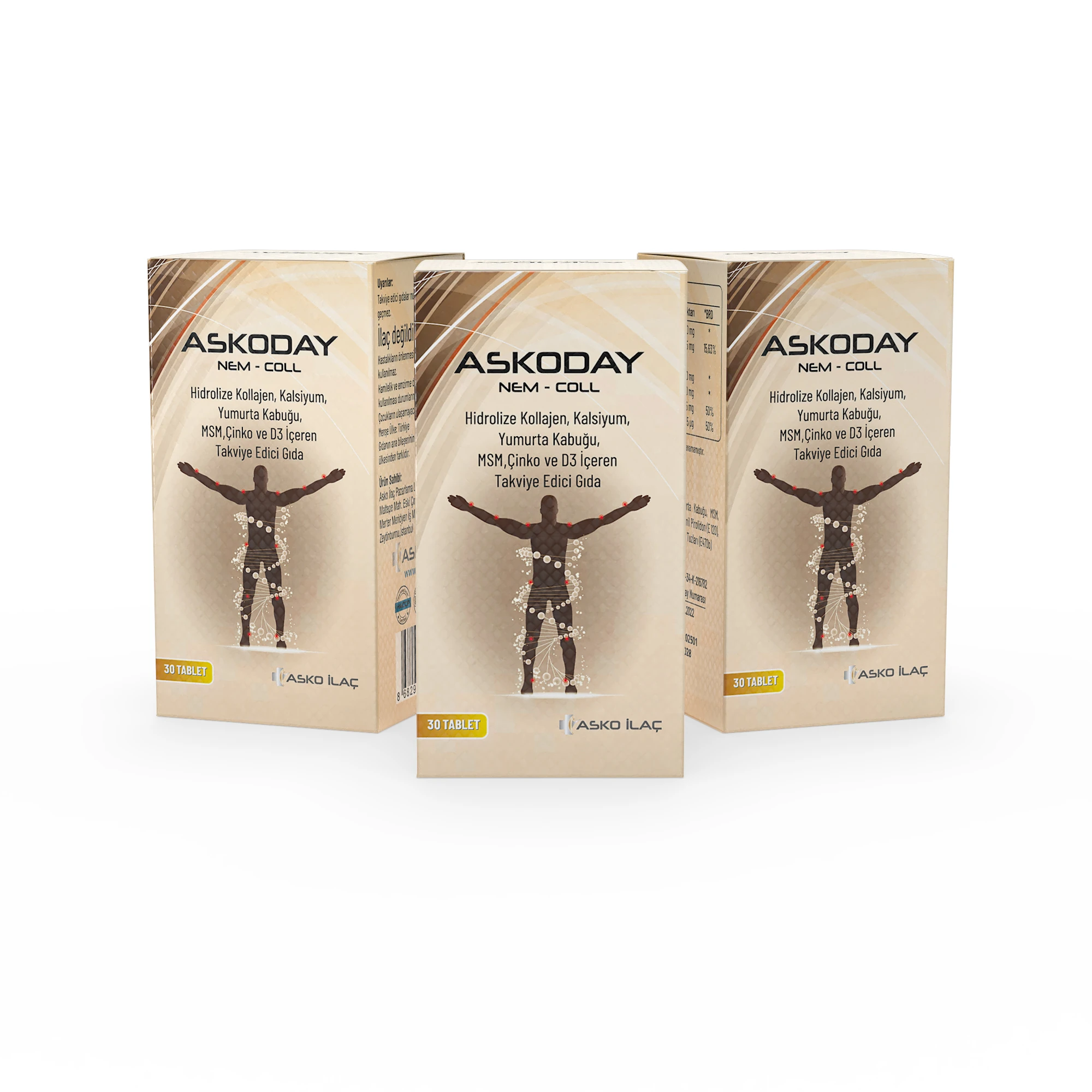 Askoday Nem-Coll – Yumurta Kabuğu Ekstresi, Hidrolize Kolajen ve Vitaminler İçeren Kompleks (30 Tablet) - 3'lü Paket Avantajı