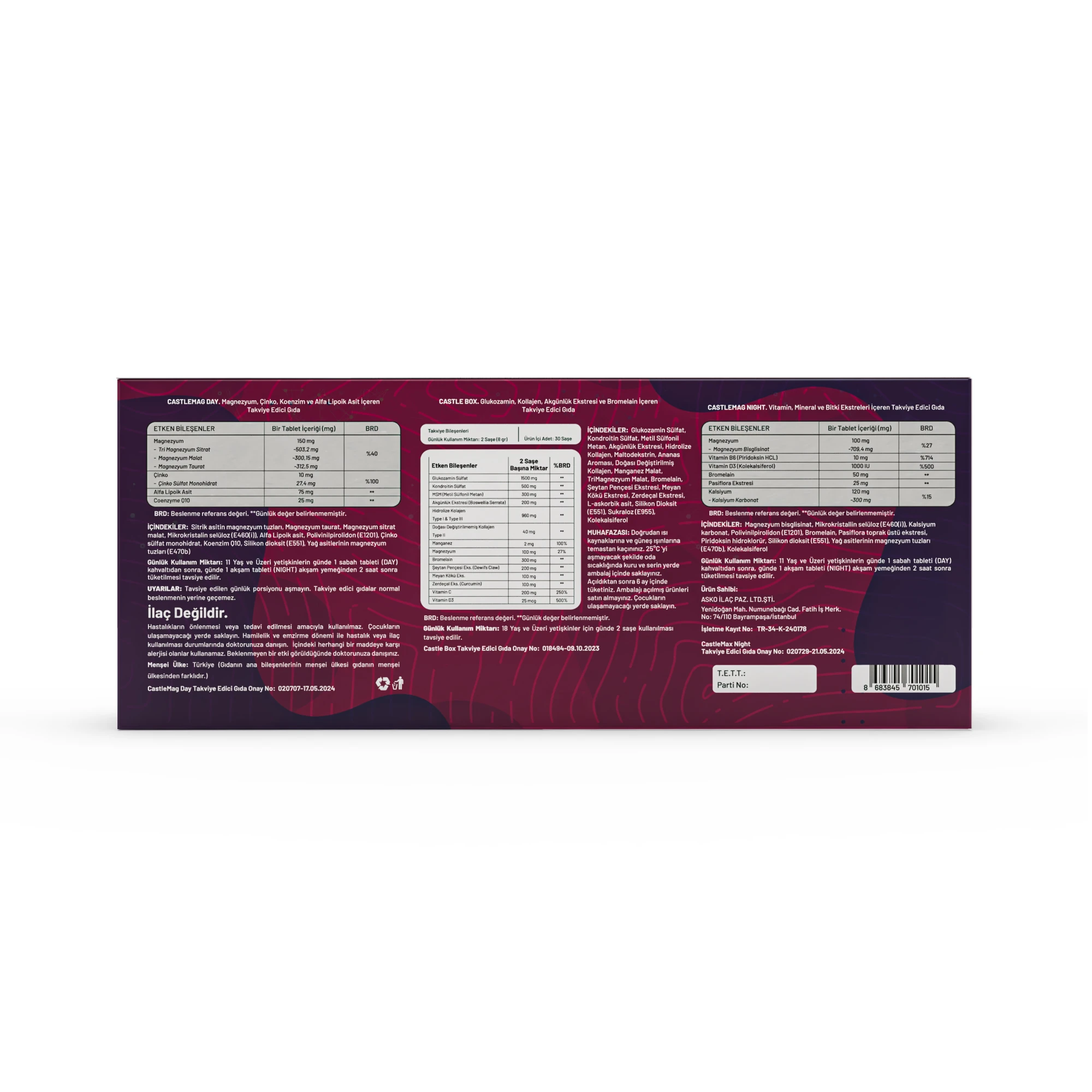 Castle Complex – Kapsamlı Eklem, Kas ve Cilt Desteği (CastleMag Day & Night + New Castle Box)