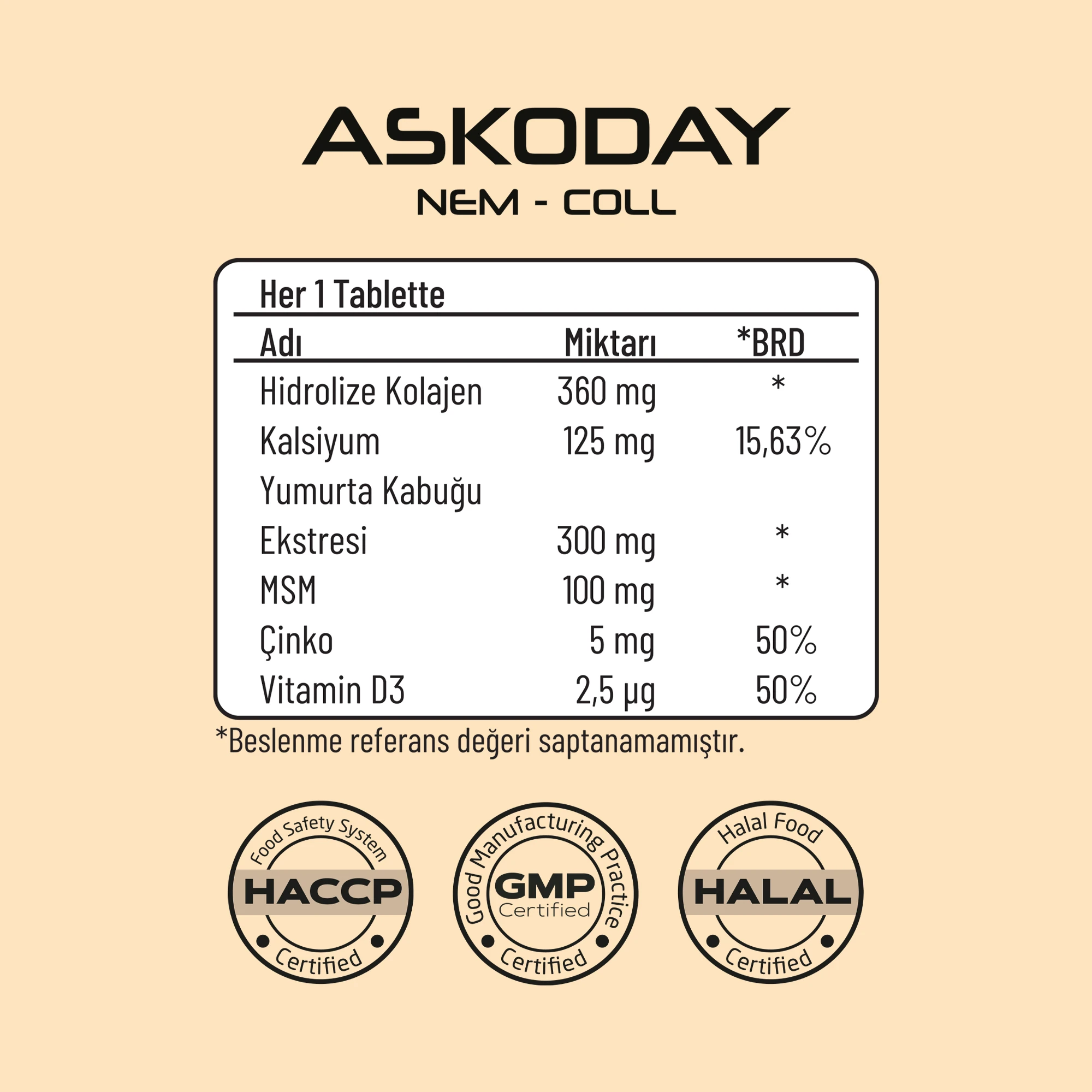 Askoday Nem-Coll – Yumurta Kabuğu Ekstresi, Hidrolize Kolajen ve Vitaminler İçeren Kompleks (30 Tablet) - 3'lü Paket Avantajı