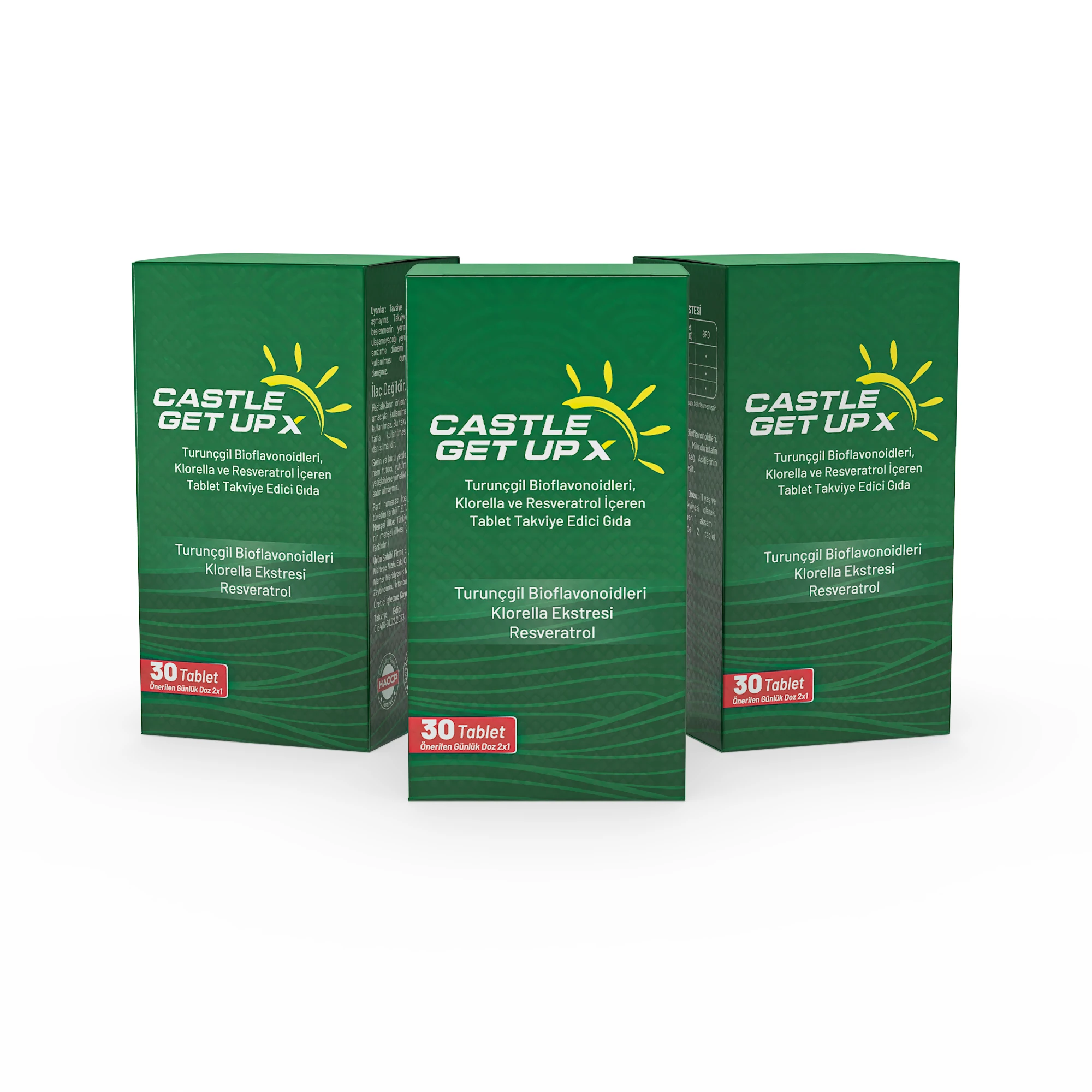 Castle Get Up X – Chlorella, Resveratrol ve Bioflavonoid İçeren Takviye (30 Tablet) - 3'lü Avantaj Paketi