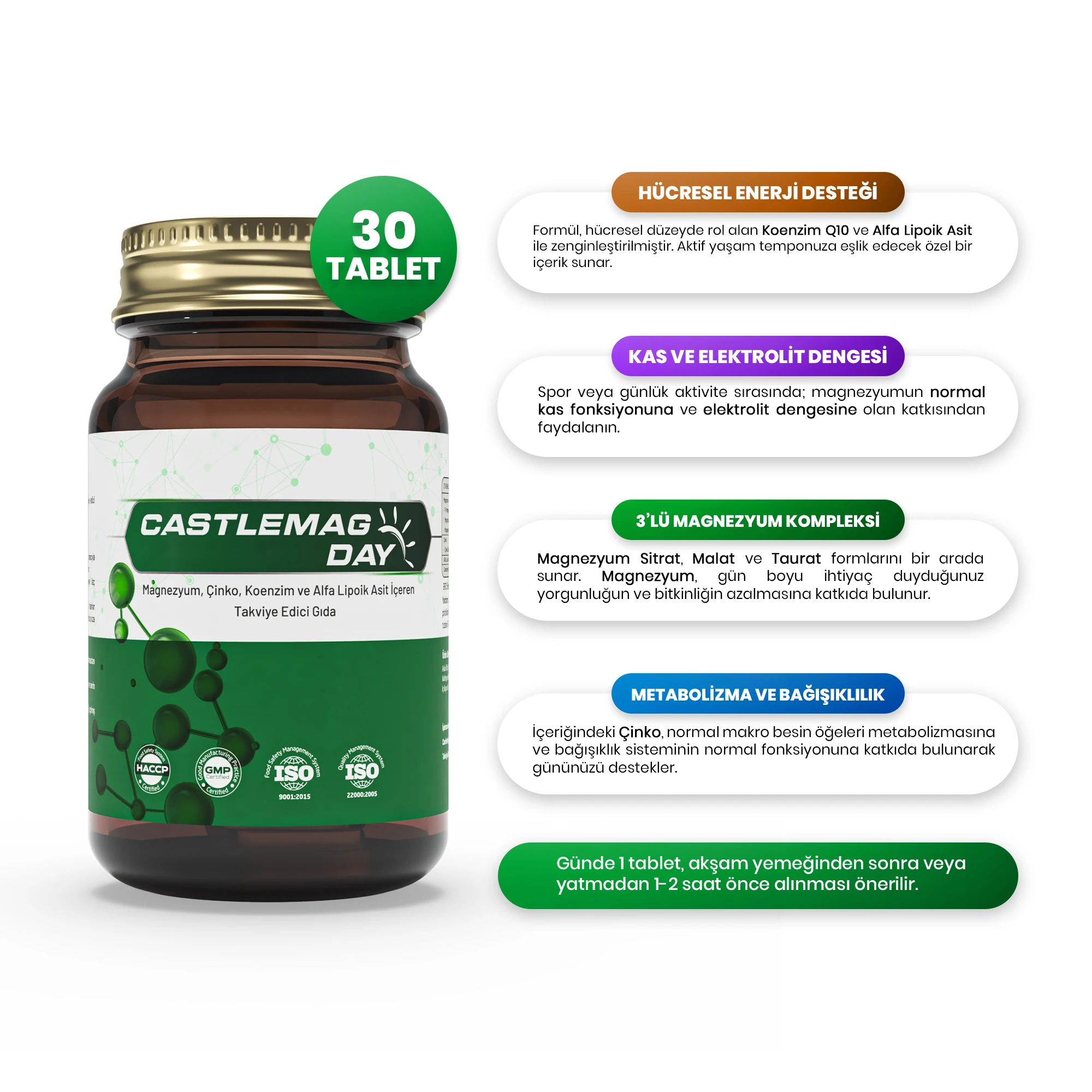 Castlemag Day & Night - Zengin İçerikli Magnezyum Takviyesi - 3'lü Avantaj Paketi