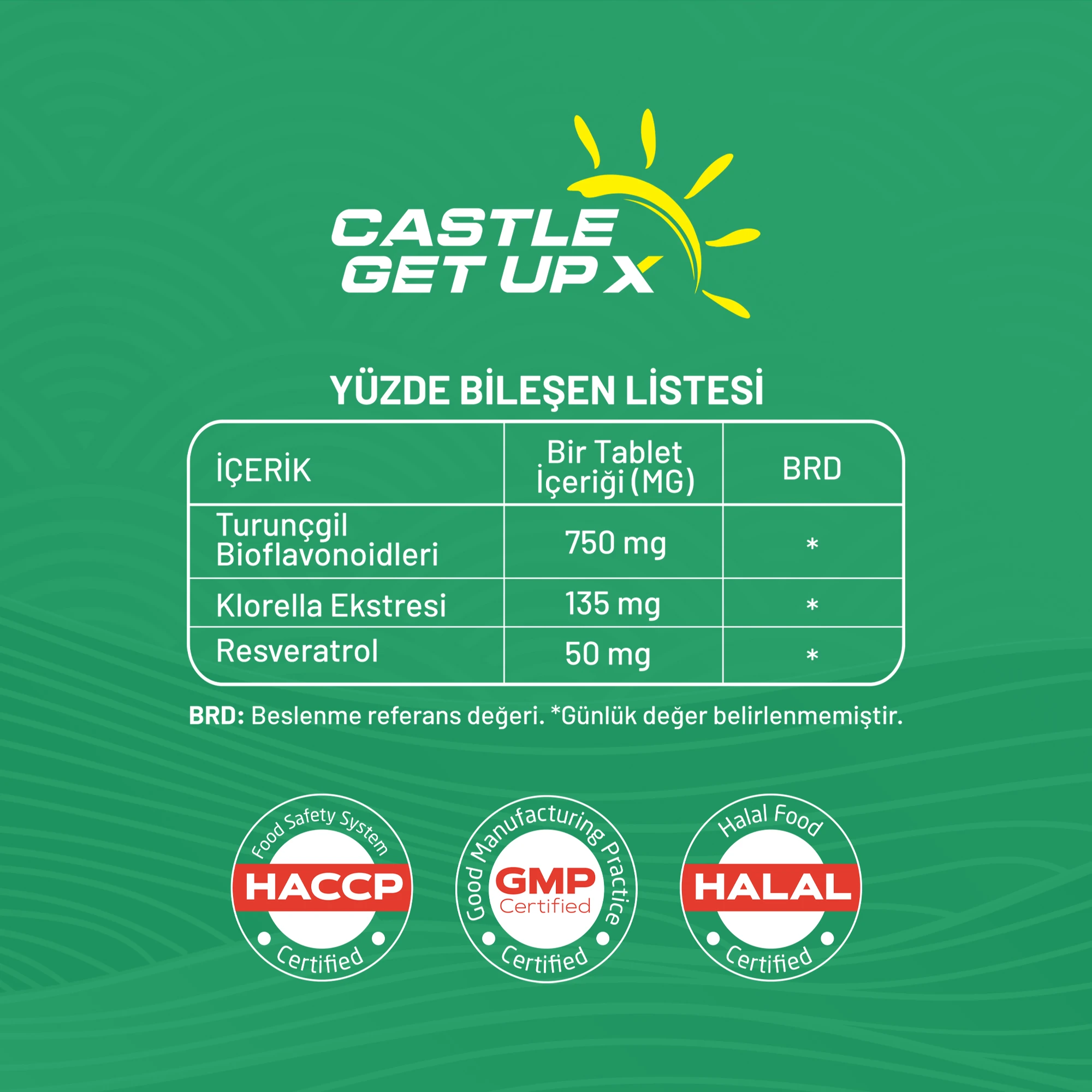Castle Get Up X – Chlorella, Resveratrol ve Bioflavonoid İçeren Takviye (30 Tablet) - 3'lü Avantaj Paketi