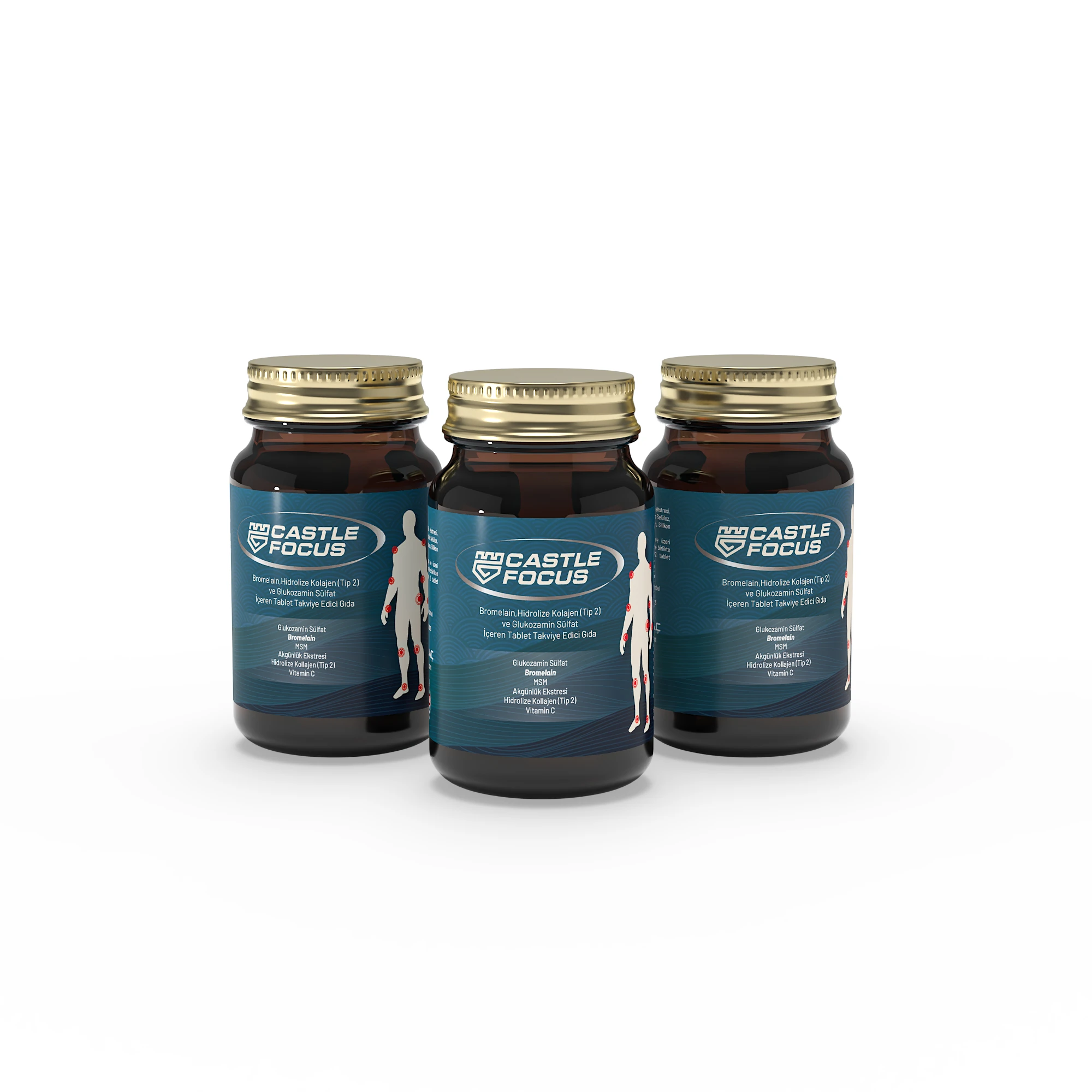 Castle Focus – Kolajen & Bromelain İçeren Takviye Edici Gıda (60 Tablet) - 3'lü Avantaj Paketi
