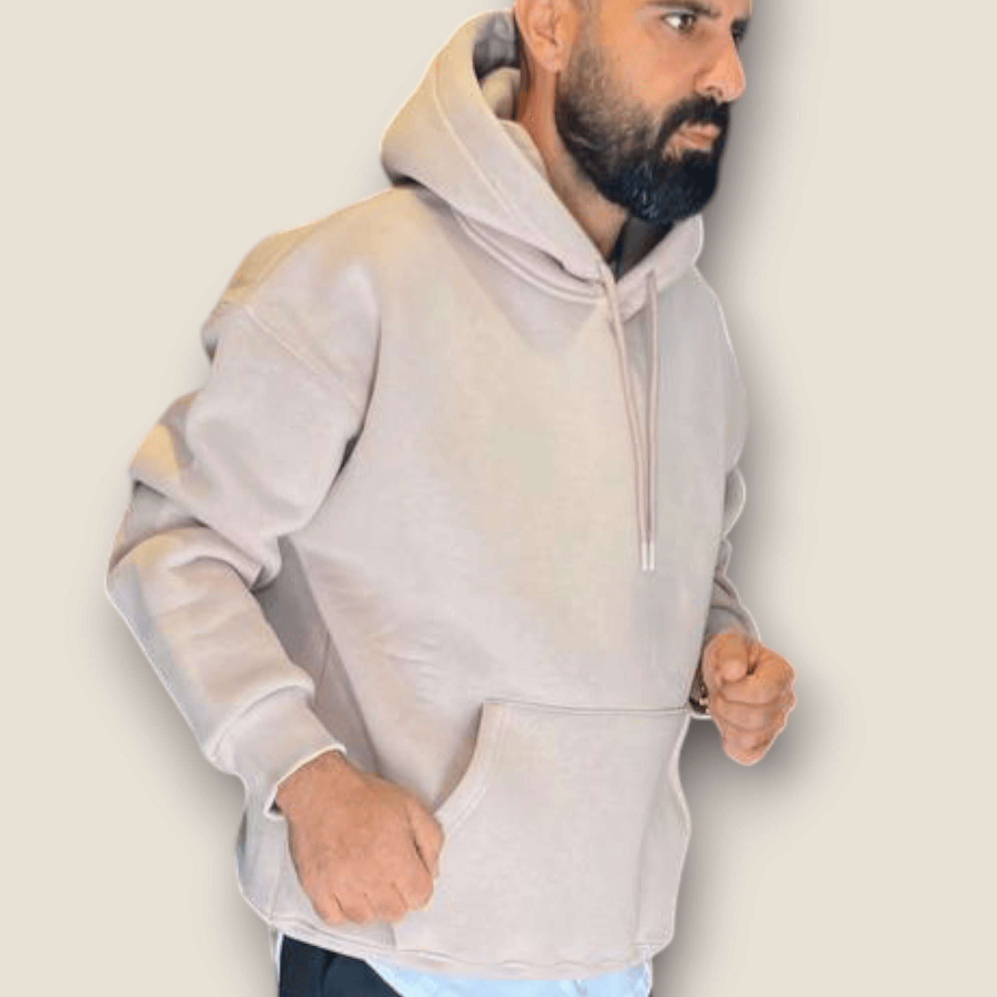 Krem Renk Kapüşonlu Şardonlu Basic Sweatshirt