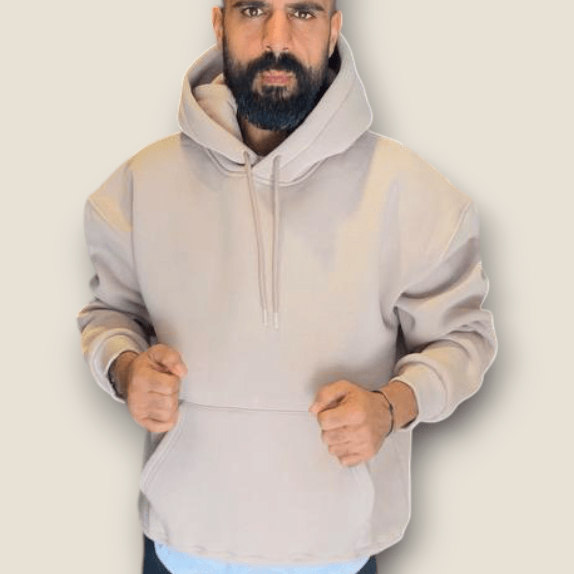 Krem Renk Kapüşonlu Şardonlu Basic Sweatshirt